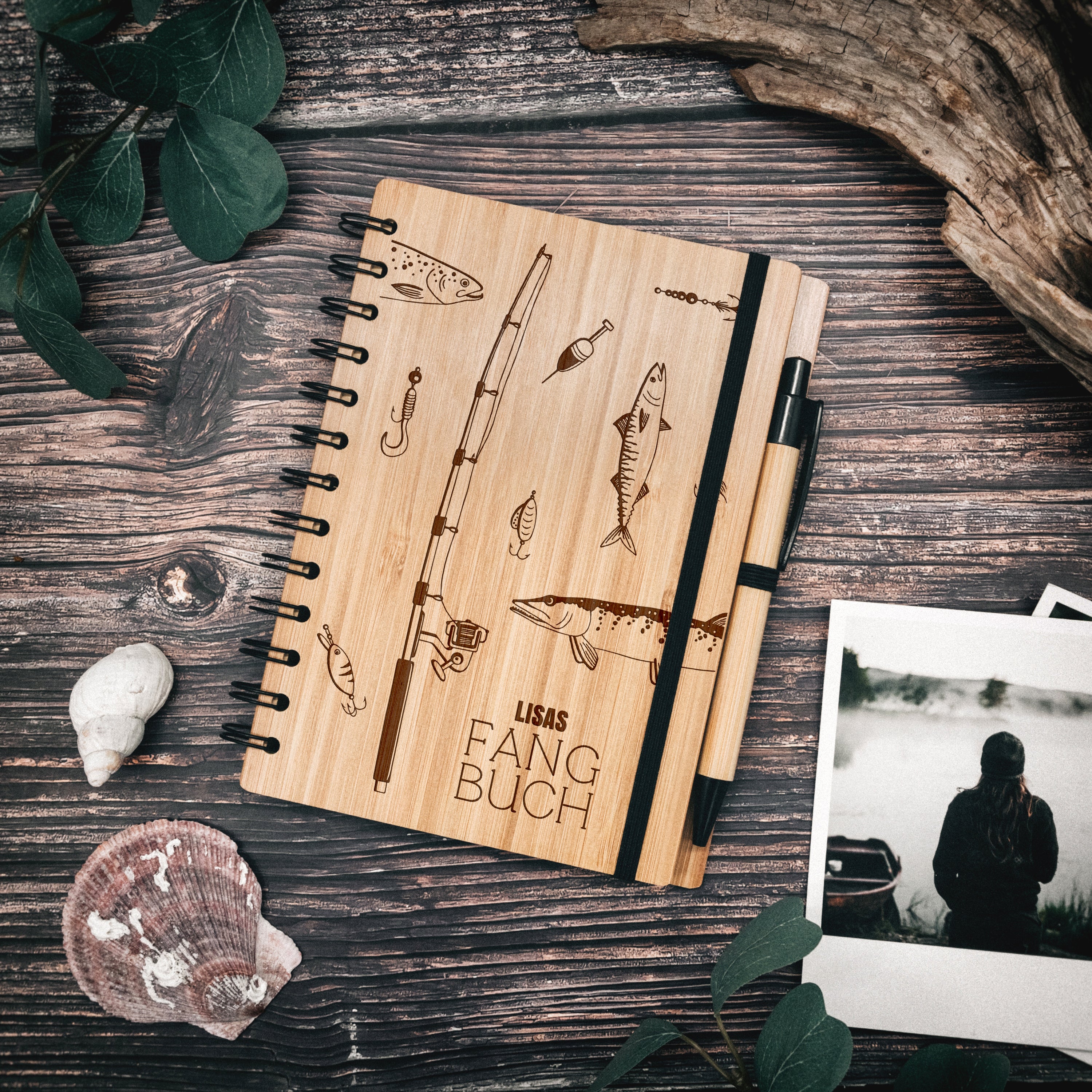 Notizbuch Holz - Fangbuch Angelzubehör