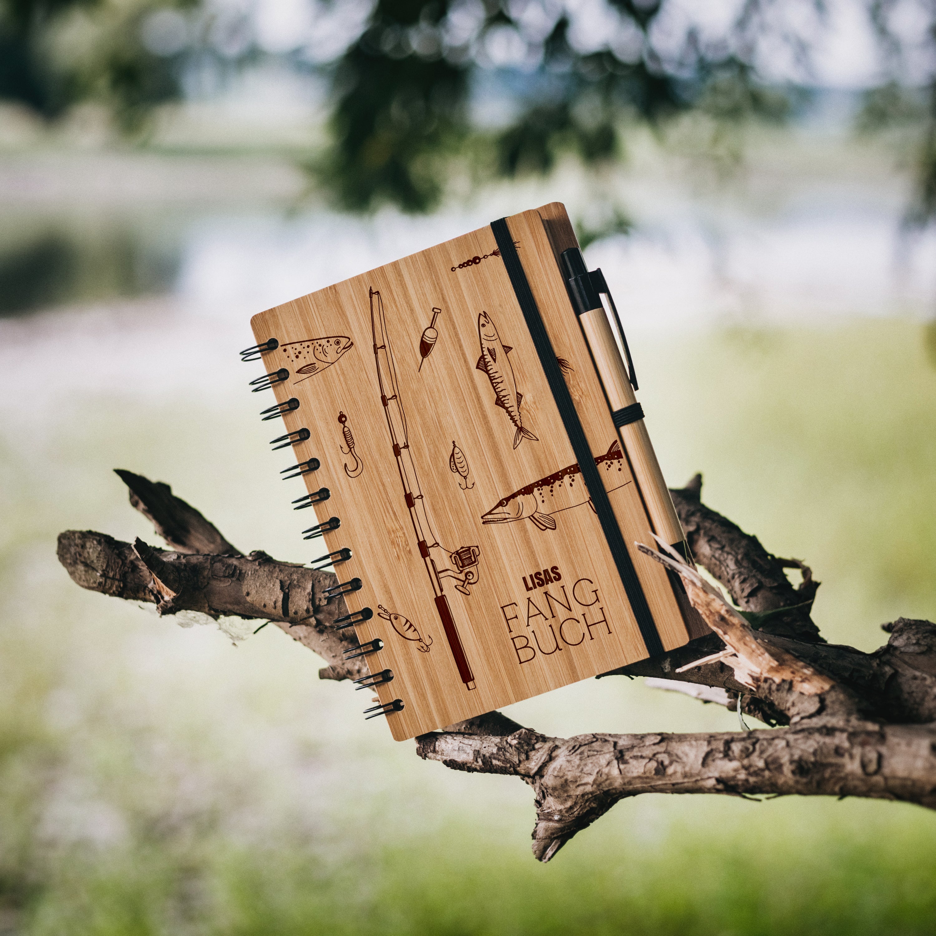 Notizbuch Holz - Fangbuch Angelzubehör