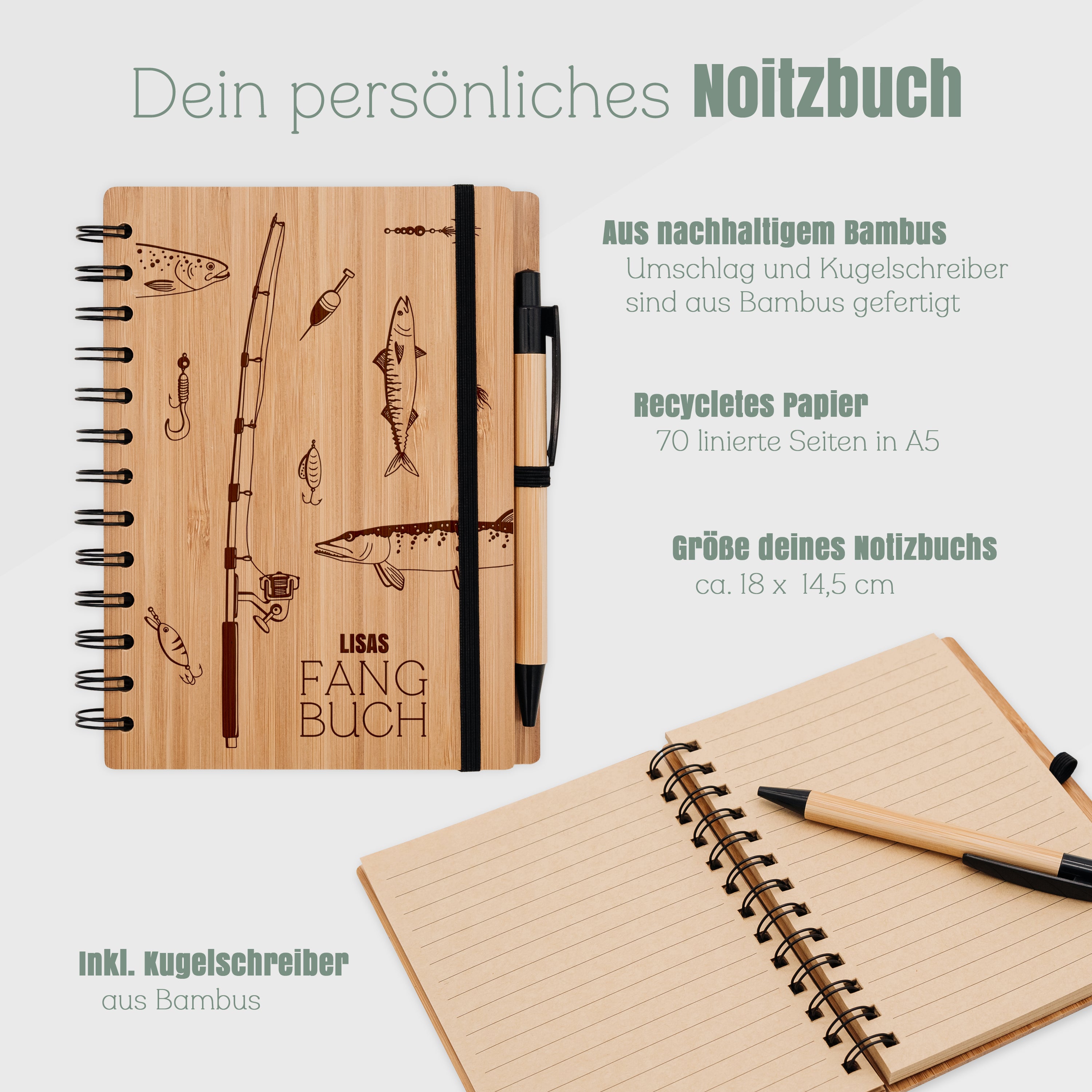 Notizbuch Holz - Fangbuch Angelzubehör