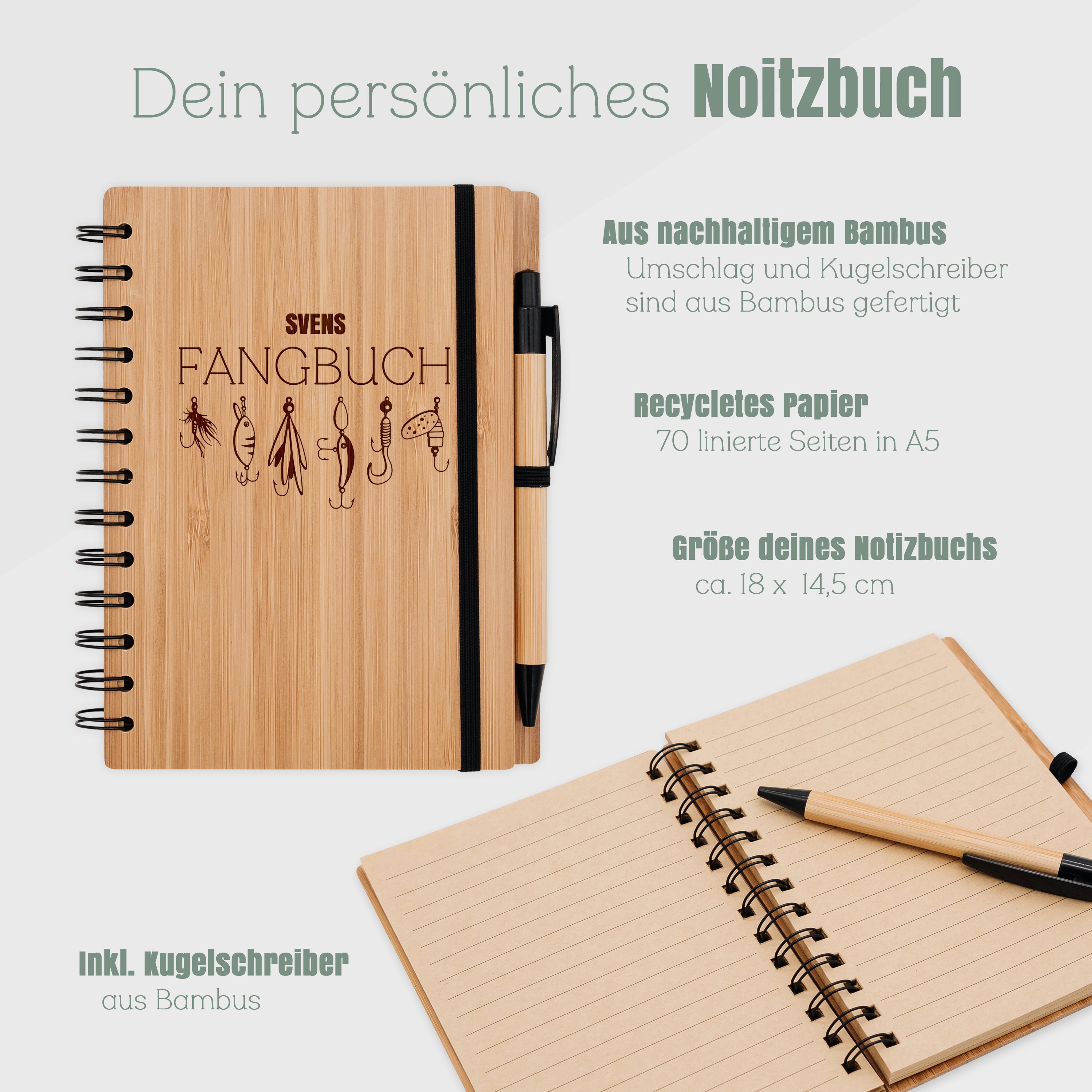 Notizbuch Holz - Fangbuch Köder