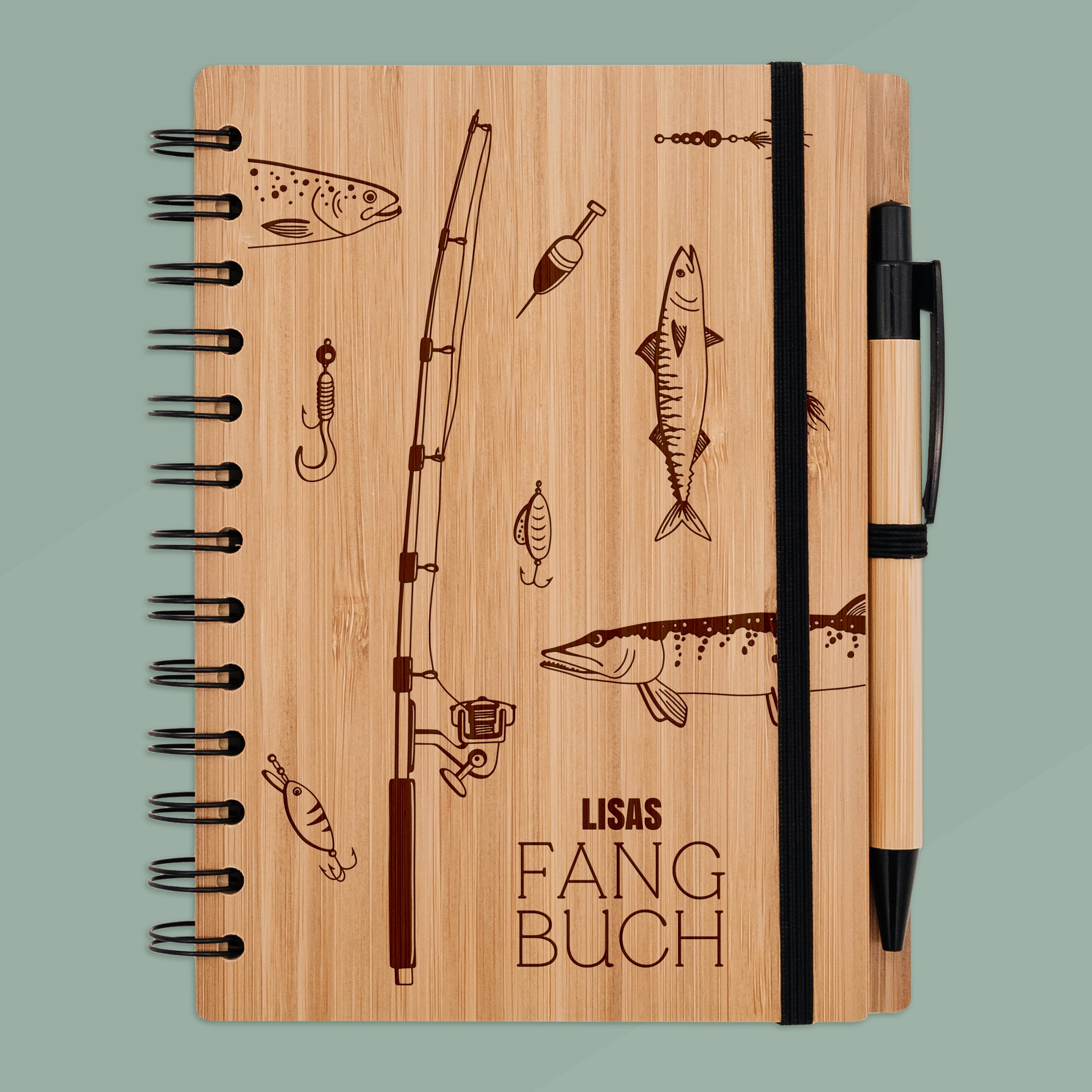 Notizbuch Holz - Fangbuch Angelzubehör