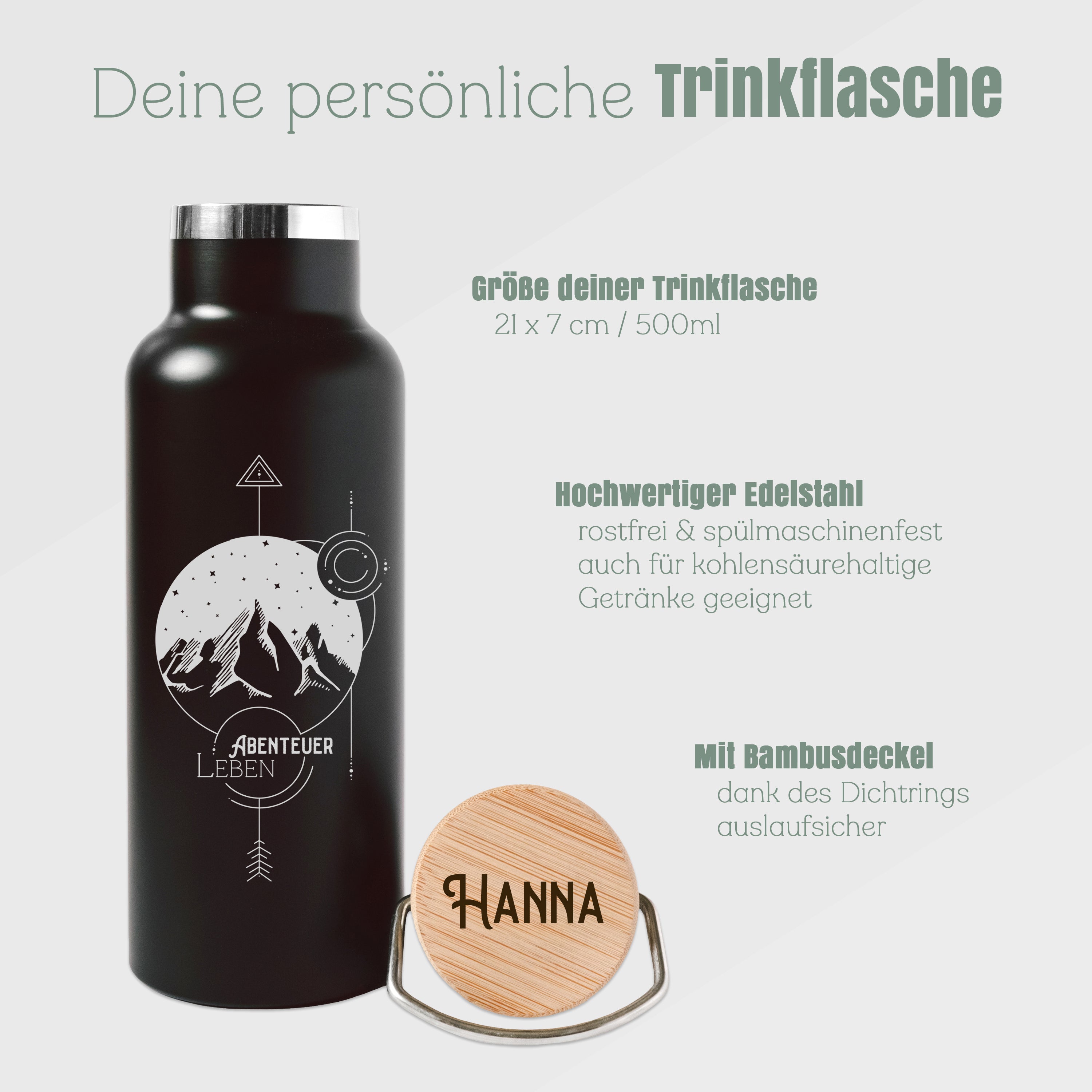 Trinkflasche Edelstahl - Landschaft Geo