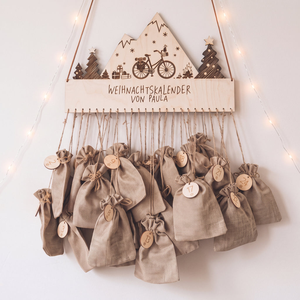 Adventskalender Fahrrad zum Befüllen aus Holz