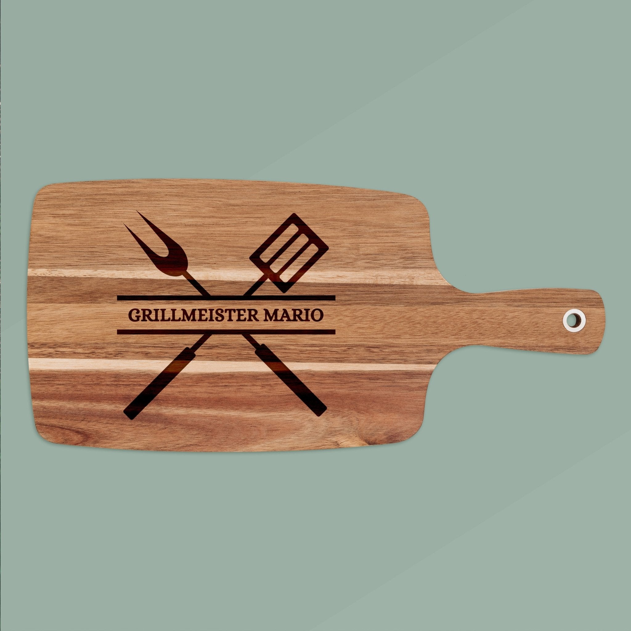 Akazienbrett mit Griff - Grillbesteck Grillmeister - Abenteuernah