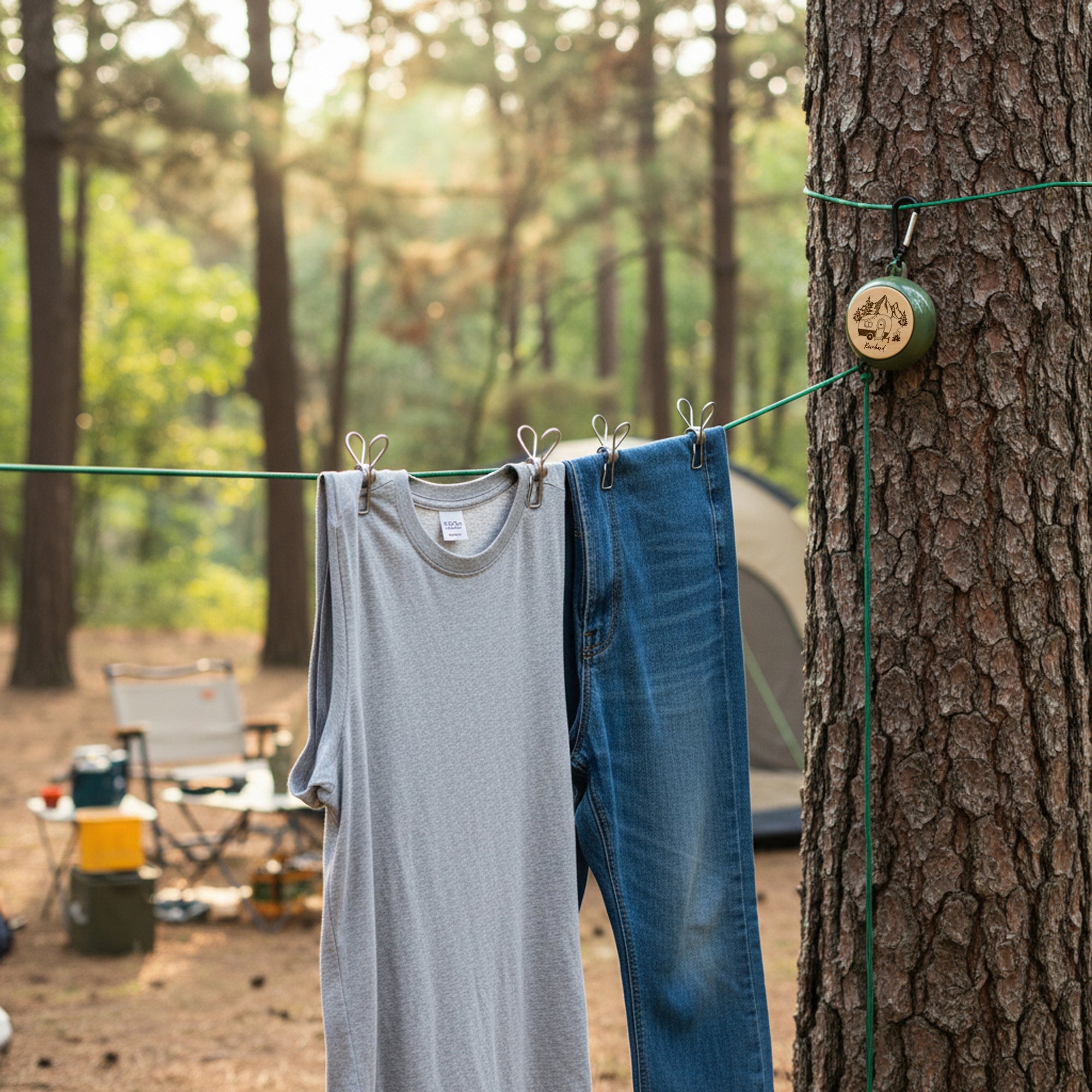Ausziehbare Wäscheleine mit Campingmotiv - Abenteuernah