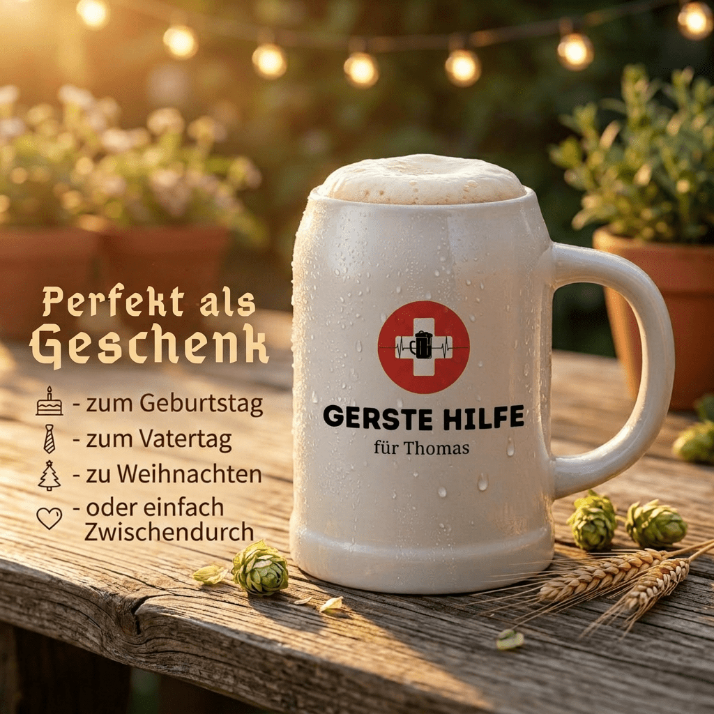 Bierkrug Keramik personalisiert - Gerste Hilfe - Abenteuernah