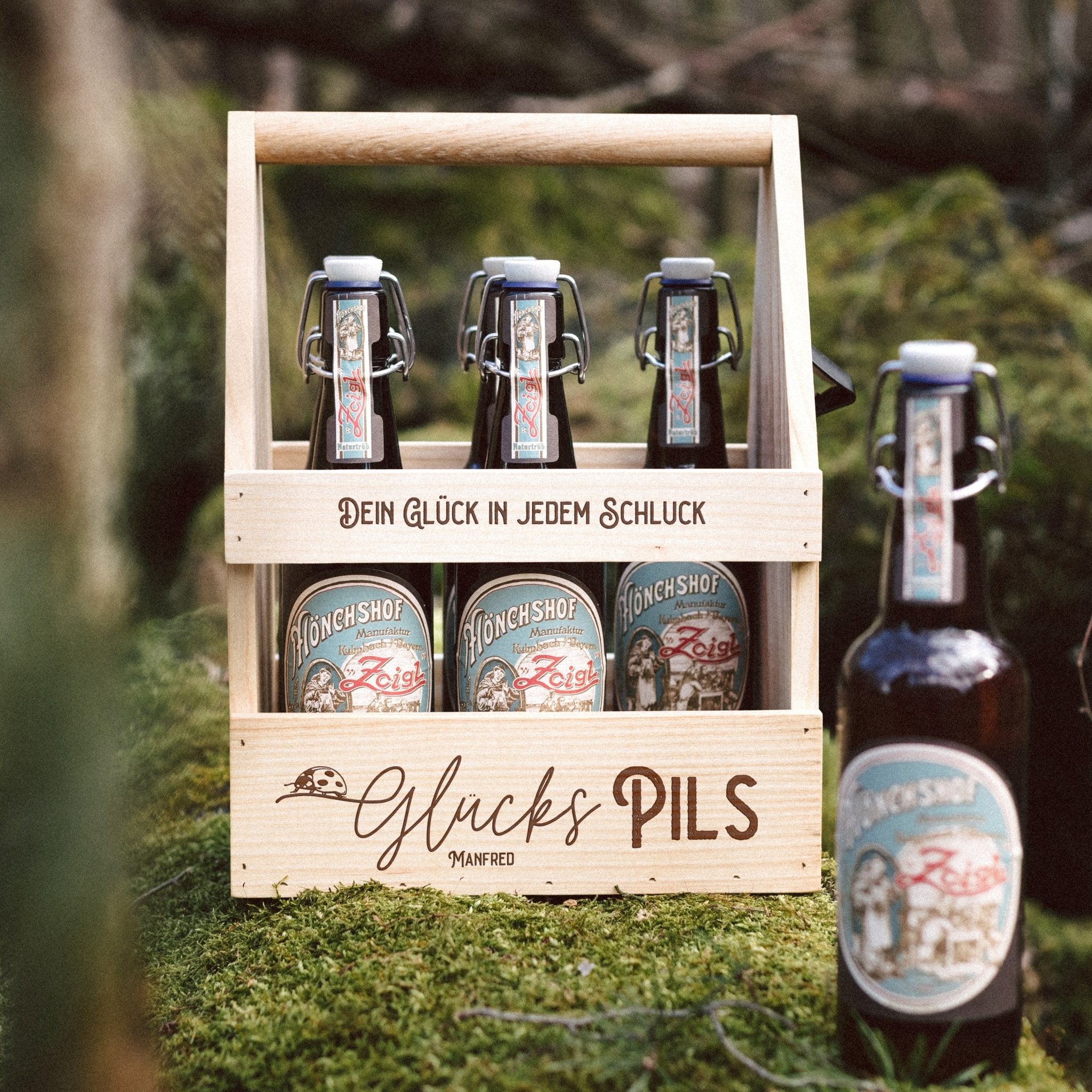 Bierträger Holz - Glückspils - Abenteuernah