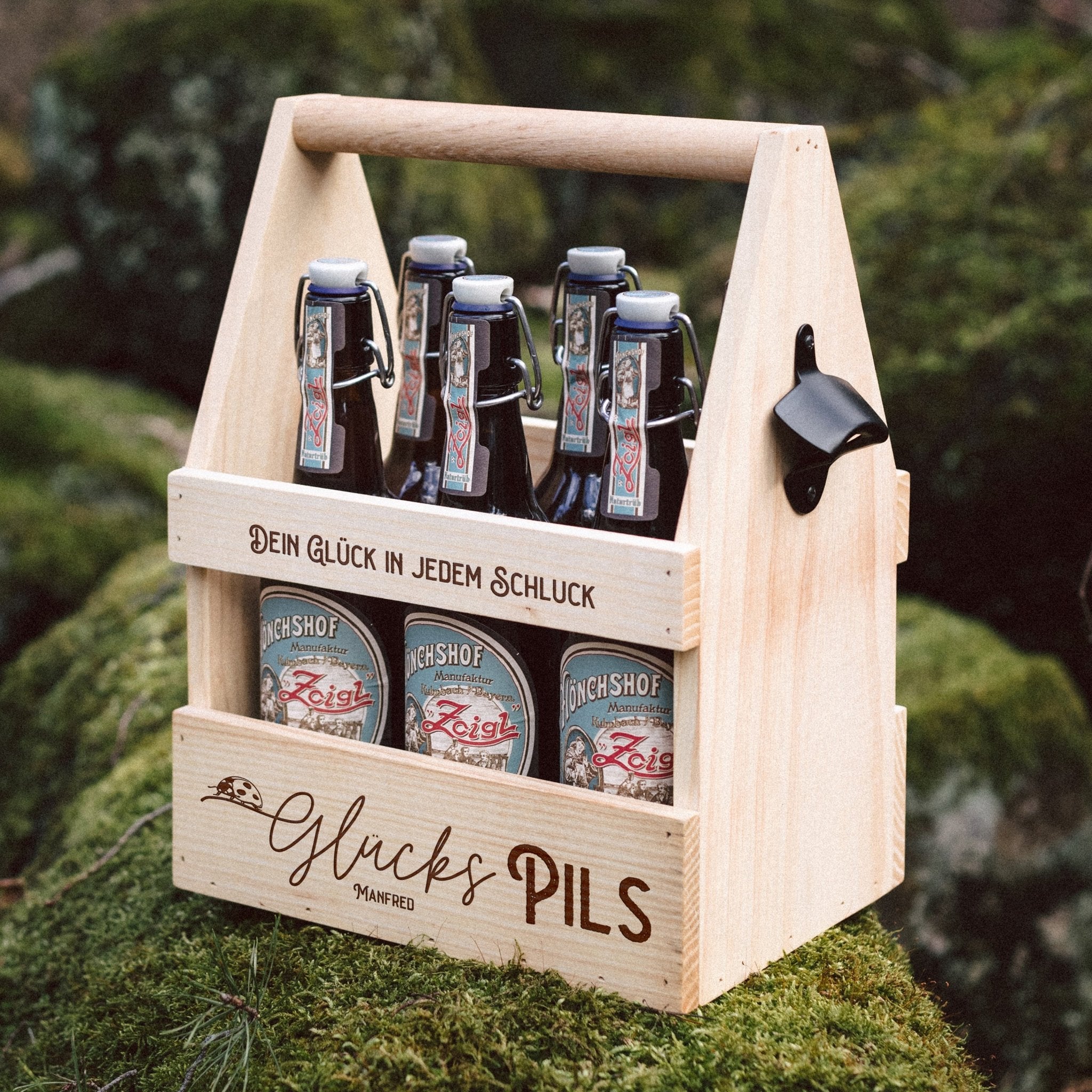 Bierträger Holz - Glückspils - Abenteuernah