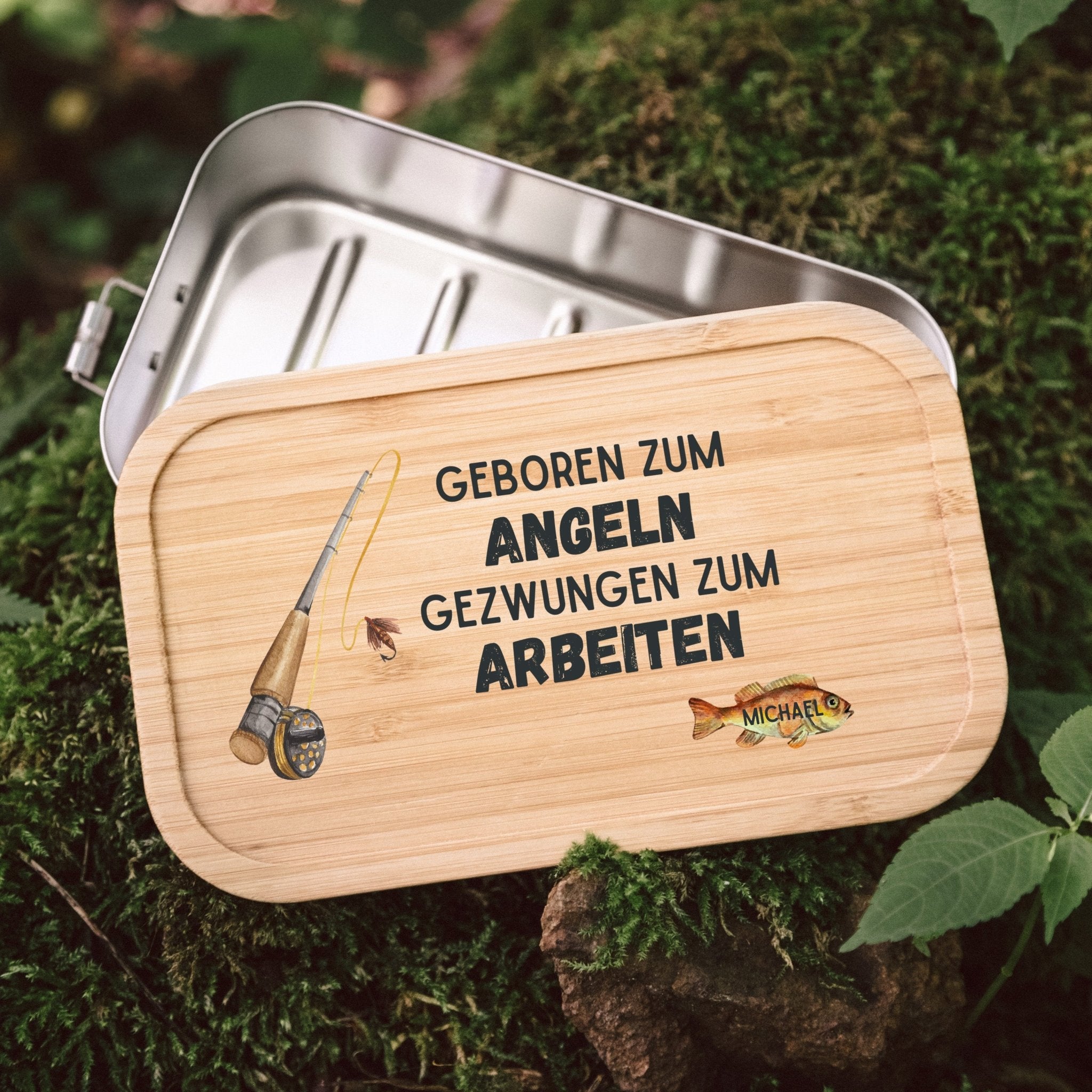Brotdose Edelstahl - Geboren zum Angeln farbig - Abenteuernah