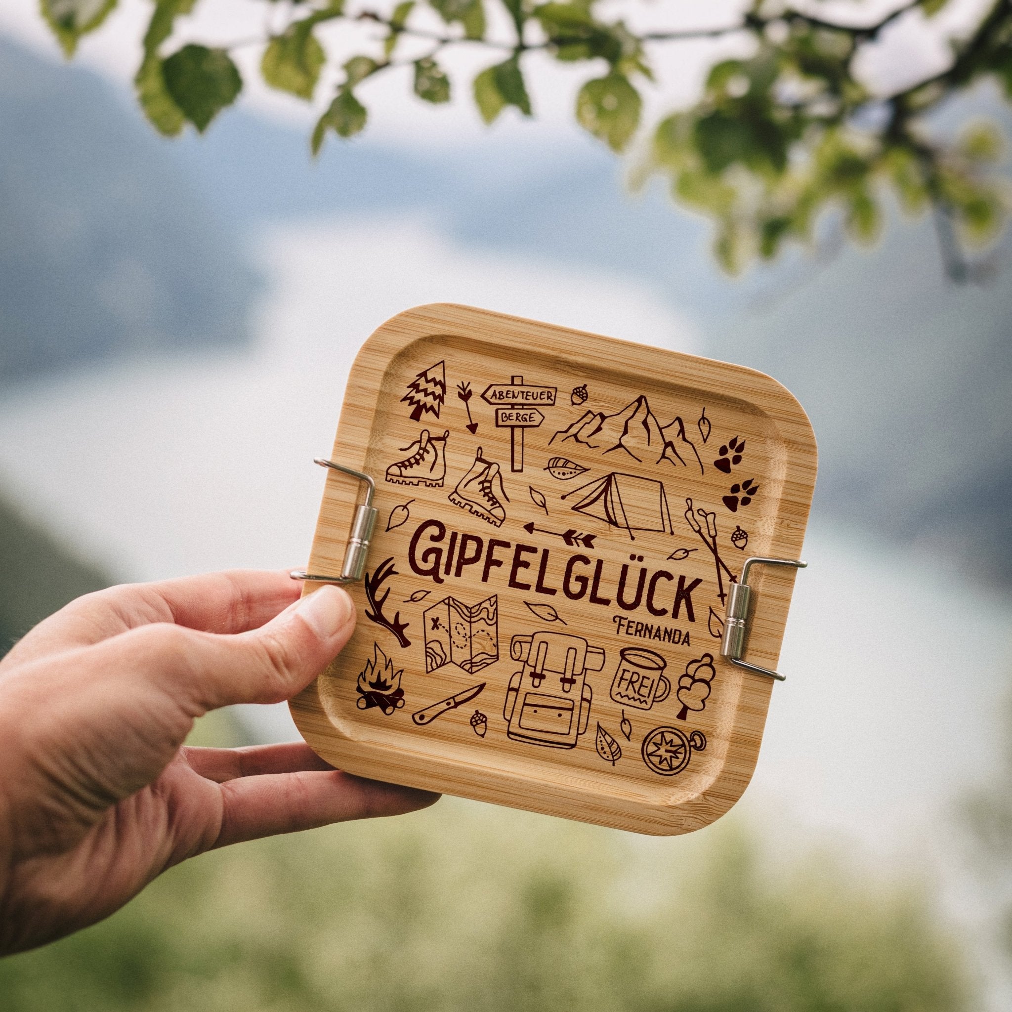 Brotdose Edelstahl quadratisch - Gipfelglück/Meerzeit - Abenteuernah