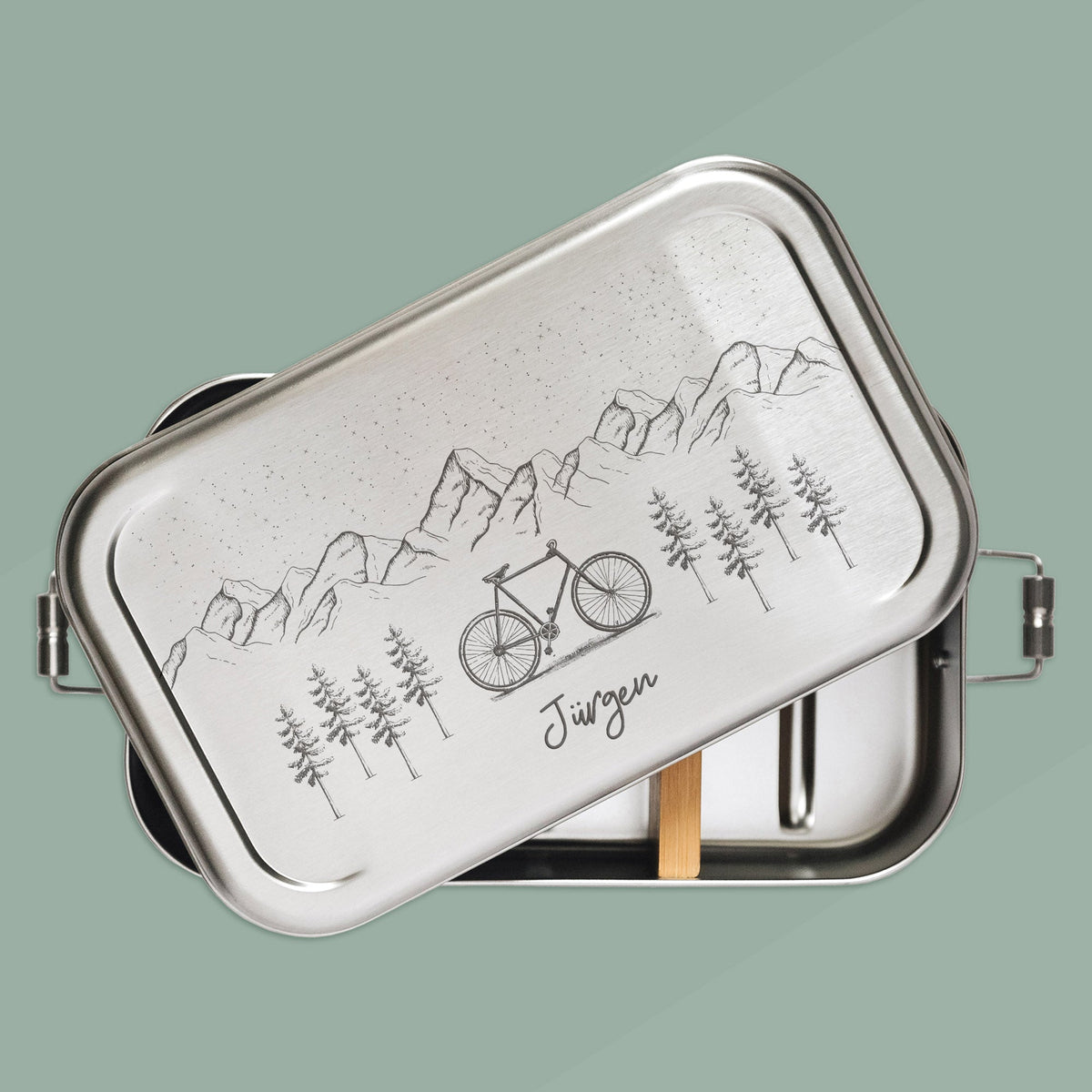 Brotdose Volledelstahl silber - Fahrrad Berge - Abenteuernah