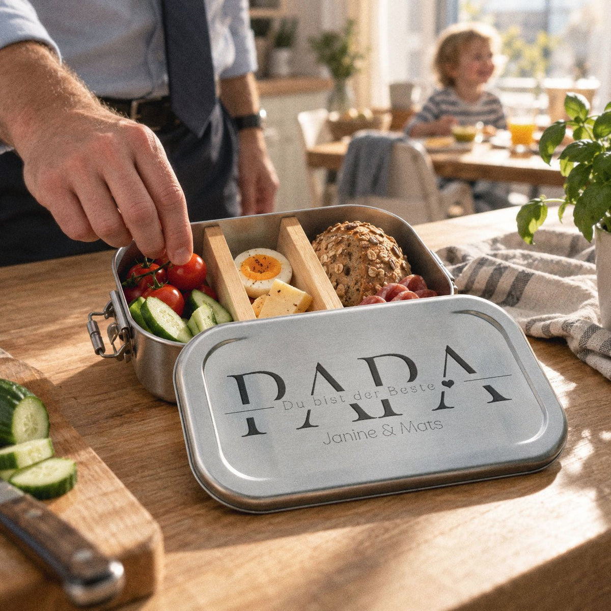 Brotdose Volledelstahl silber - Papa, du bist der Beste - Abenteuernah