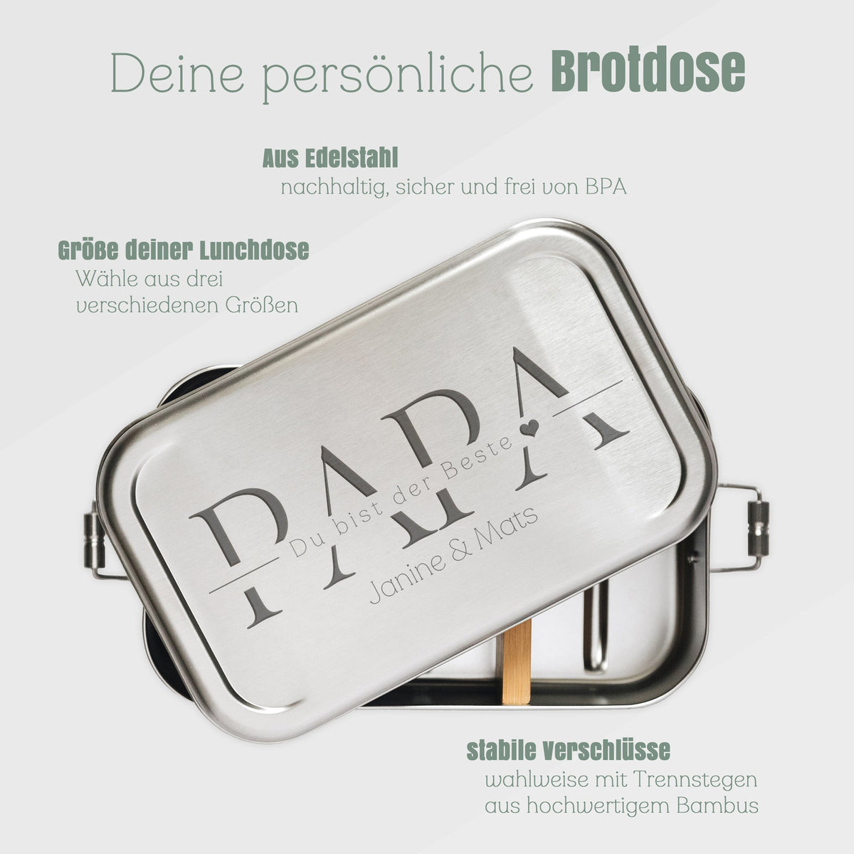 Brotdose Volledelstahl silber - Papa, du bist der Beste - Abenteuernah
