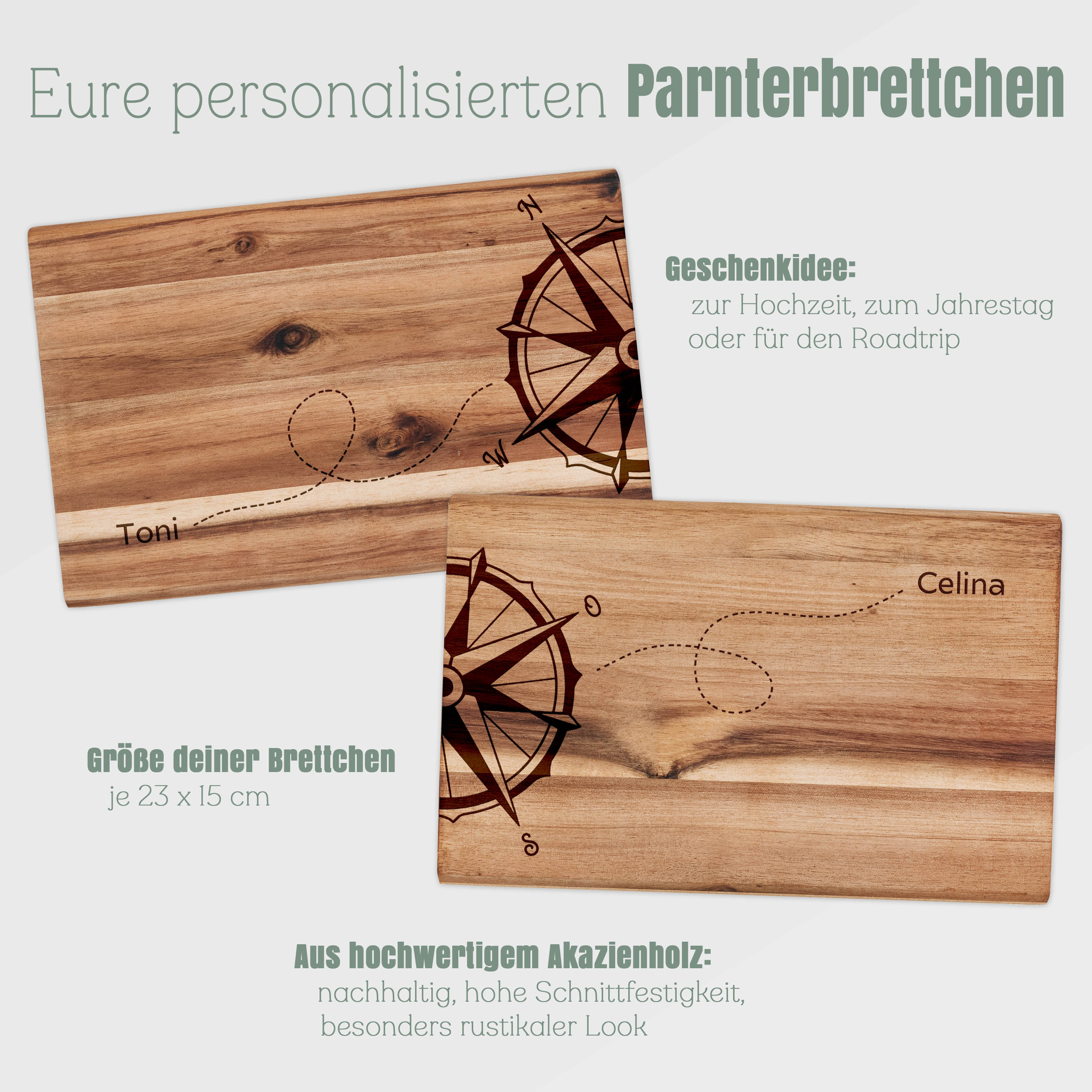Partnerbrettchen Akazie - Kompass