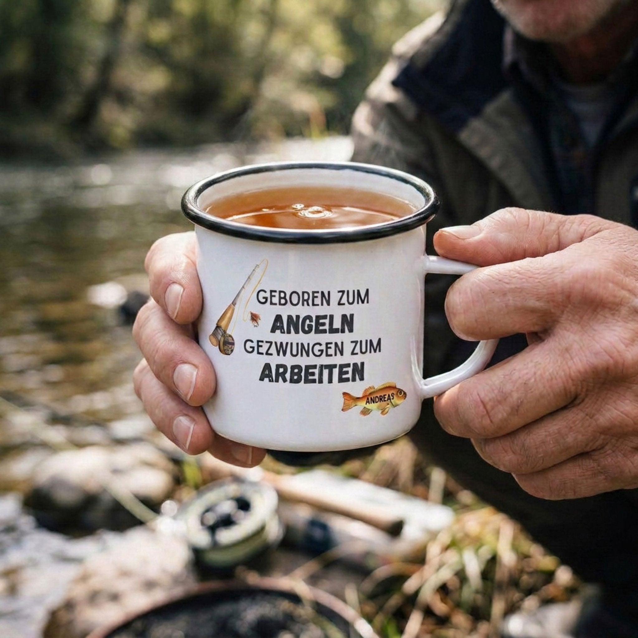 Emaille Tasse - Geboren zum Angeln - Abenteuernah