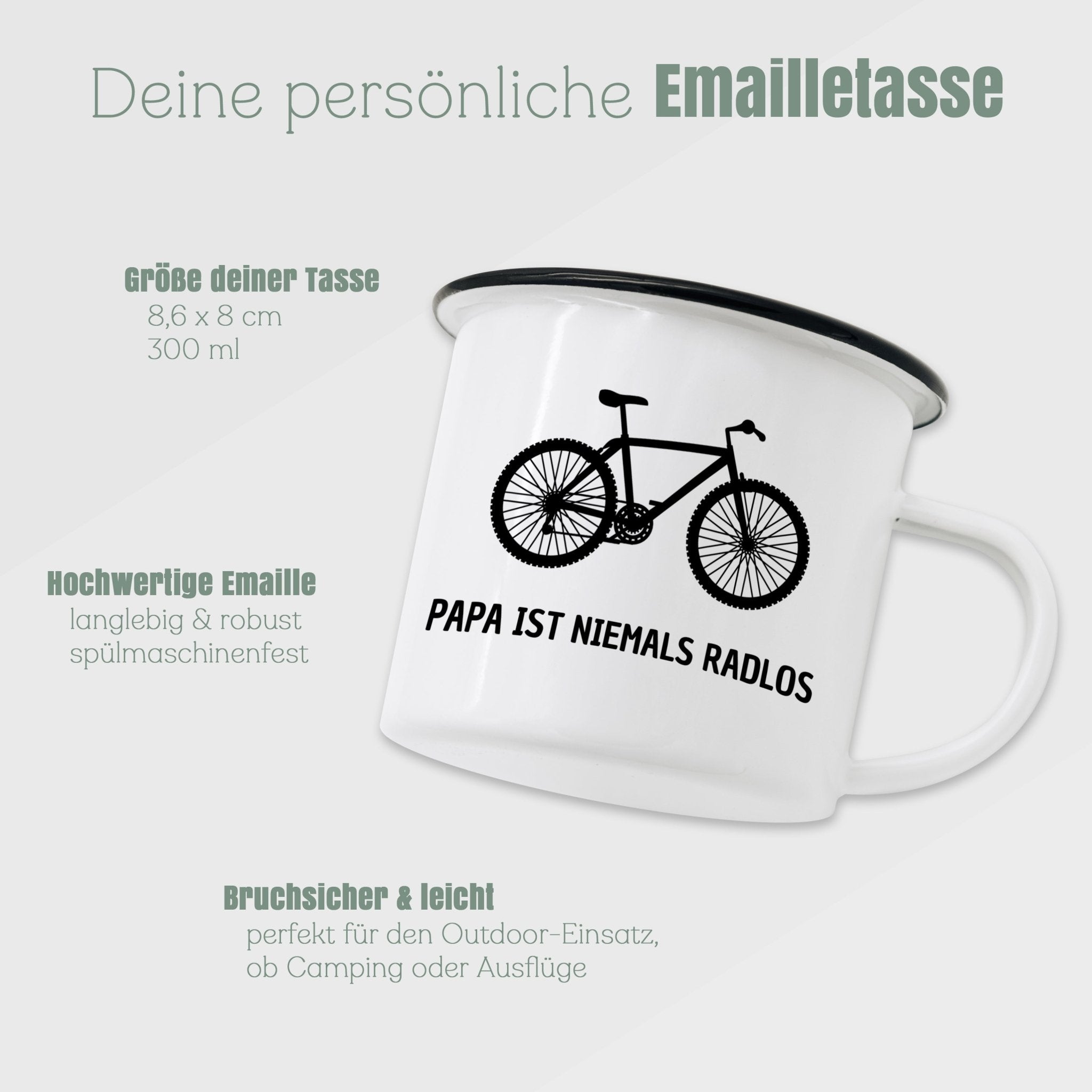 Emaille Tasse - Papa ist niemals radlos - Abenteuernah