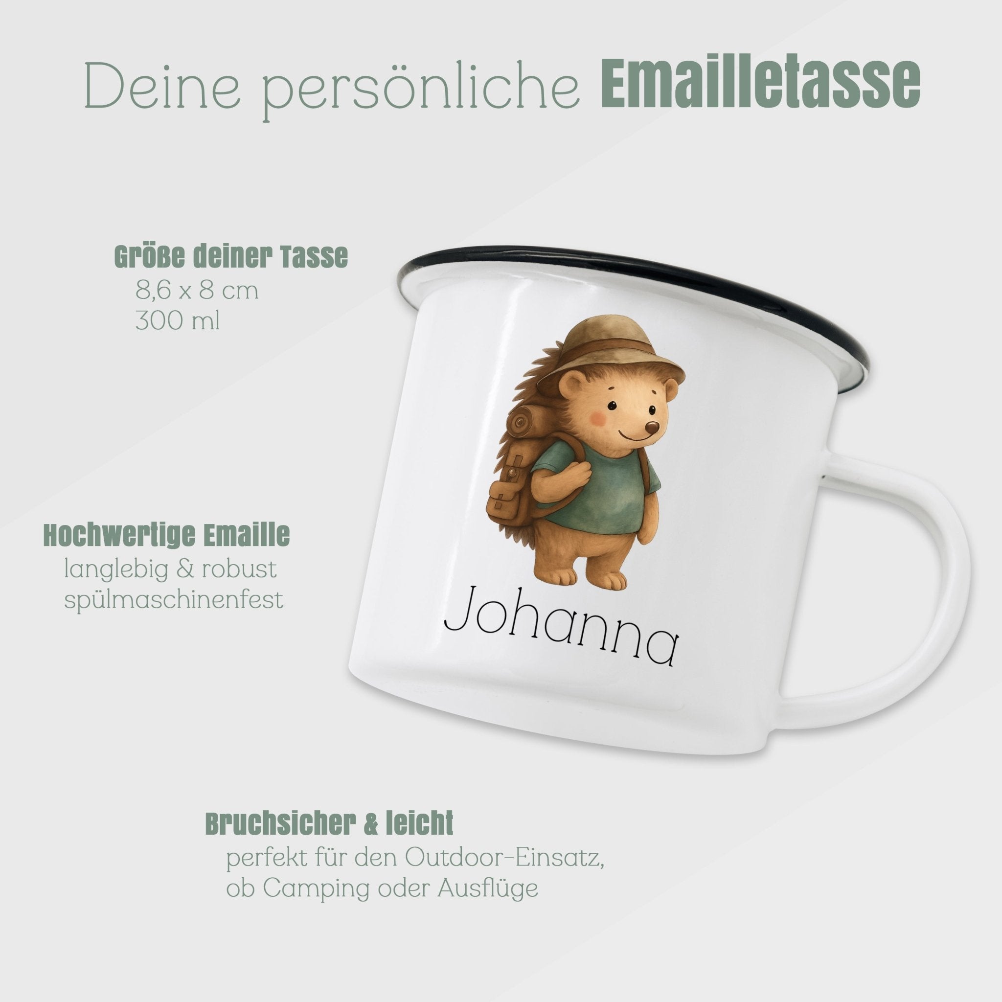 Emaille Tasse - Pfadfinder - Igel - Abenteuernah