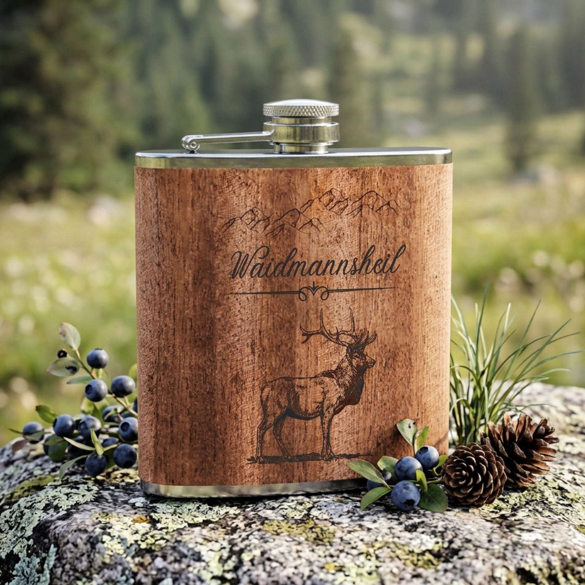 Flachmann Holz - Waidmannsheil Hirsch - Abenteuernah
