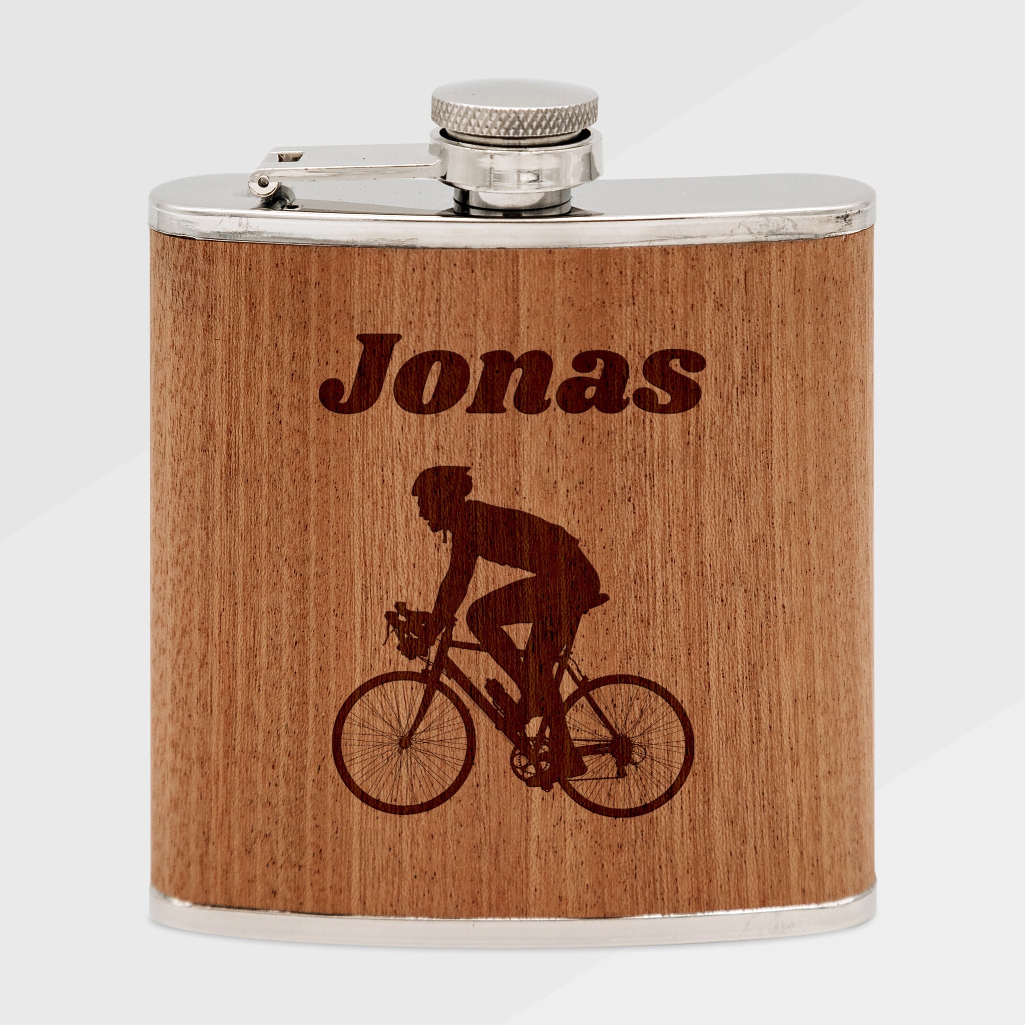 Flachmann personalisiert Holz - Fahrrad Fahrer - Abenteuernah