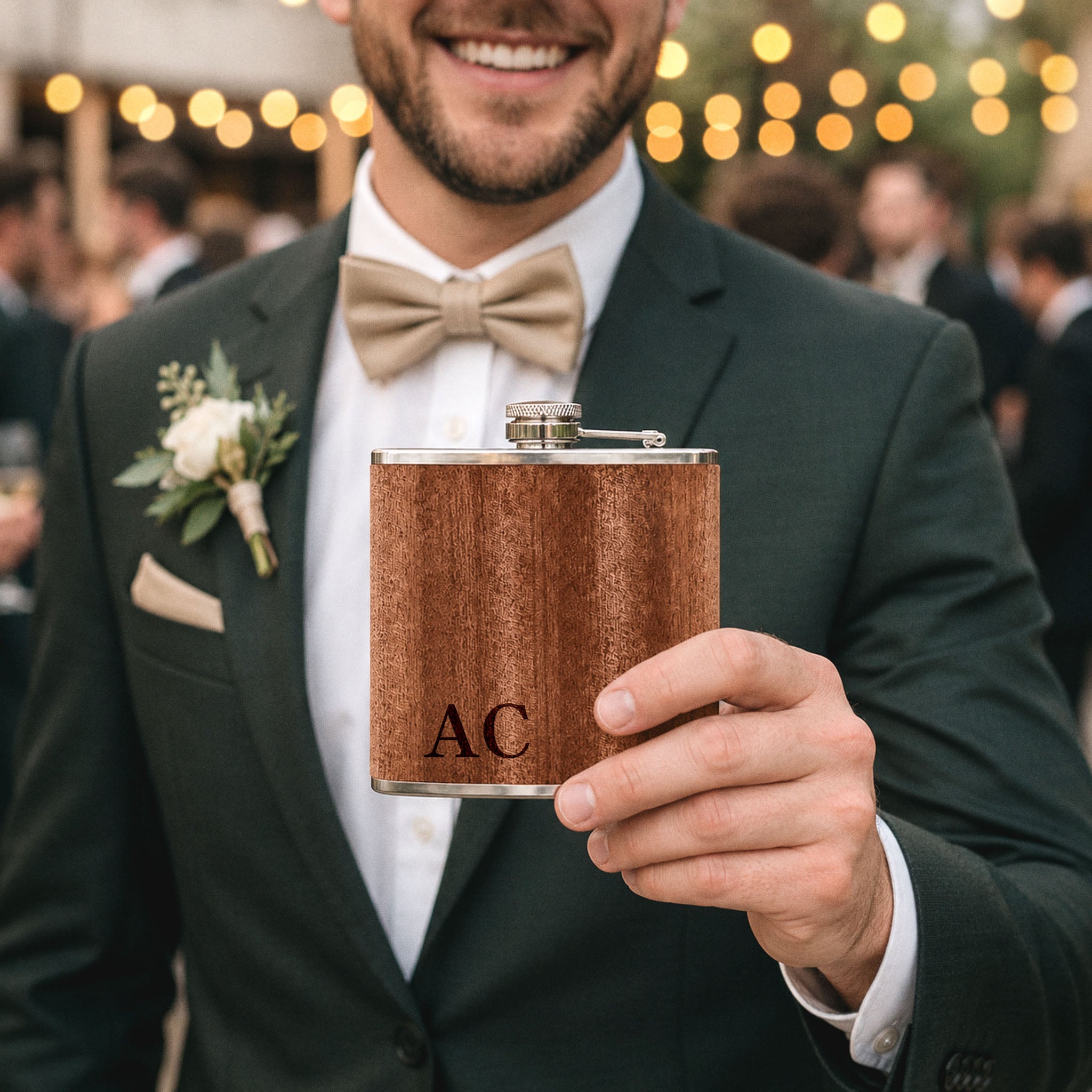 Flachmann personalisiert Holz - Initialen - Abenteuernah