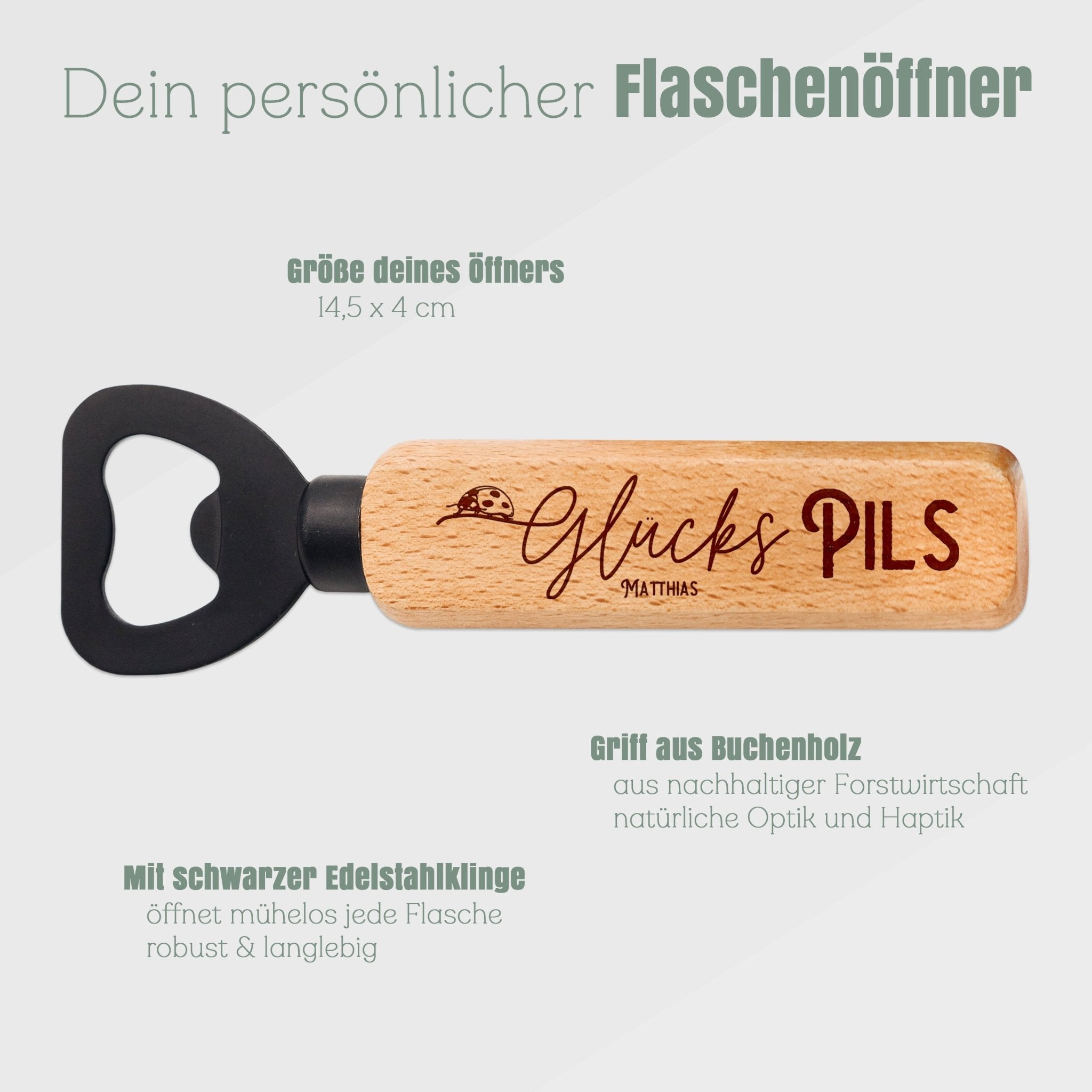 Flaschenöffner Holz mit schwarzer Klinge - Glückspils - Abenteuernah