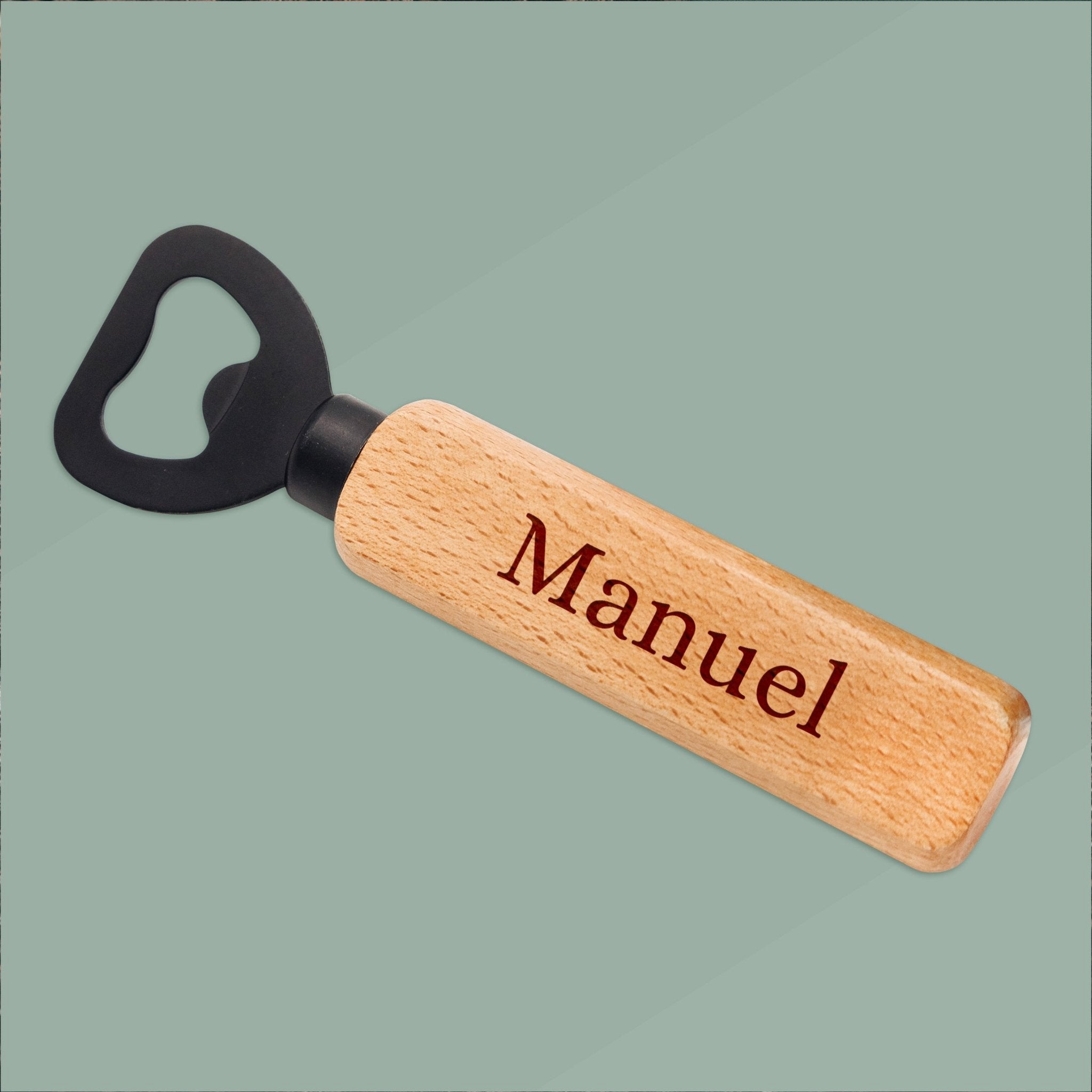 Flaschenöffner Holz mit schwarzer Klinge - Wunschname - Abenteuernah