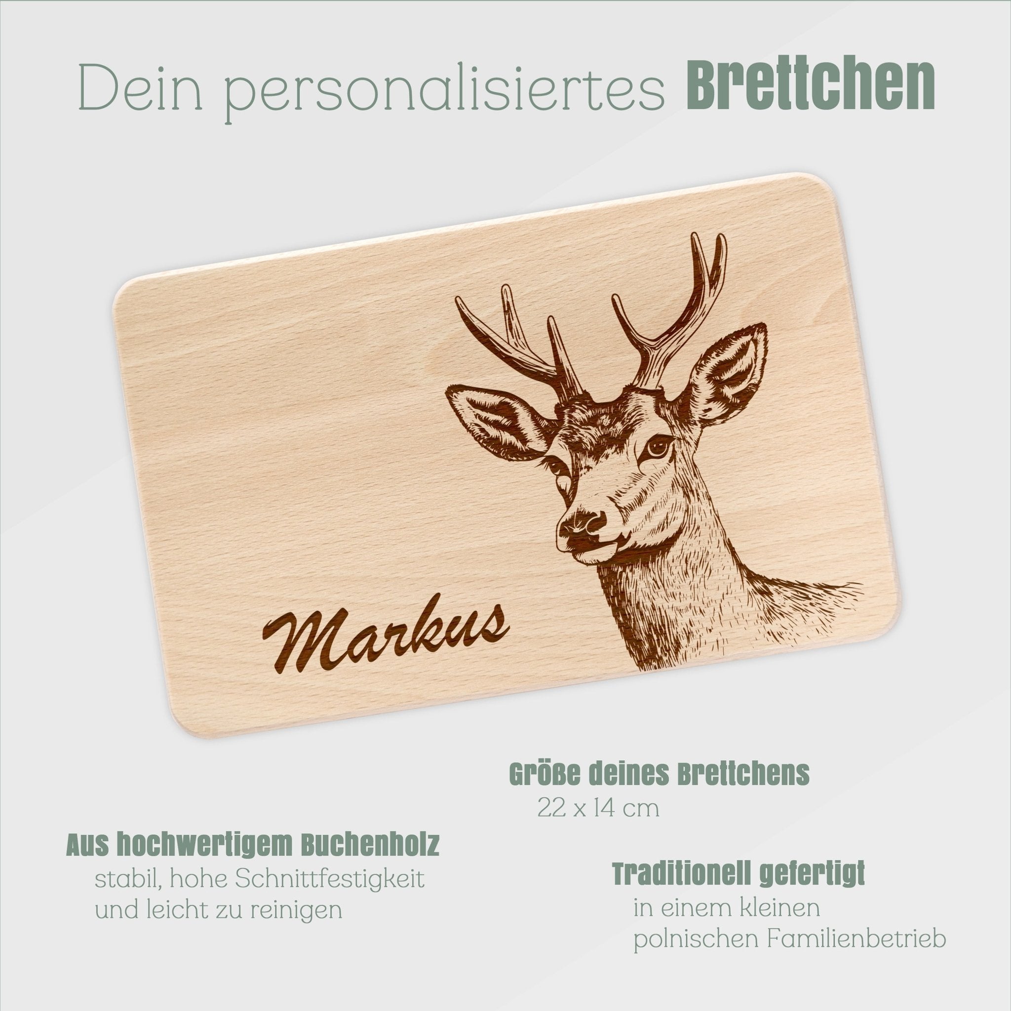 Frühstücksbrett Holz - Hirsch groß unten rechts - Abenteuernah