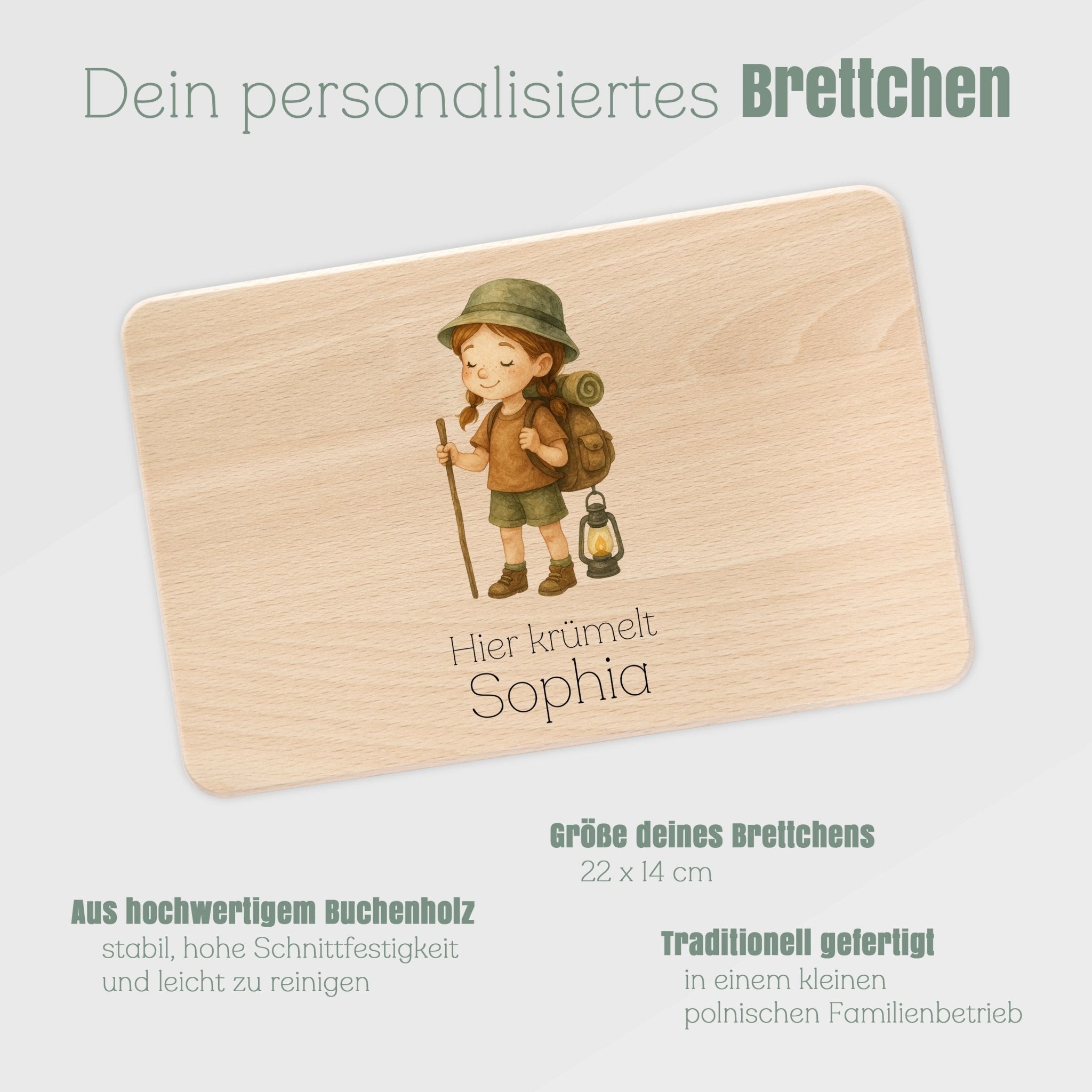 Frühstücksbrett Holz - Pfadfinder - Mädchen - Abenteuernah
