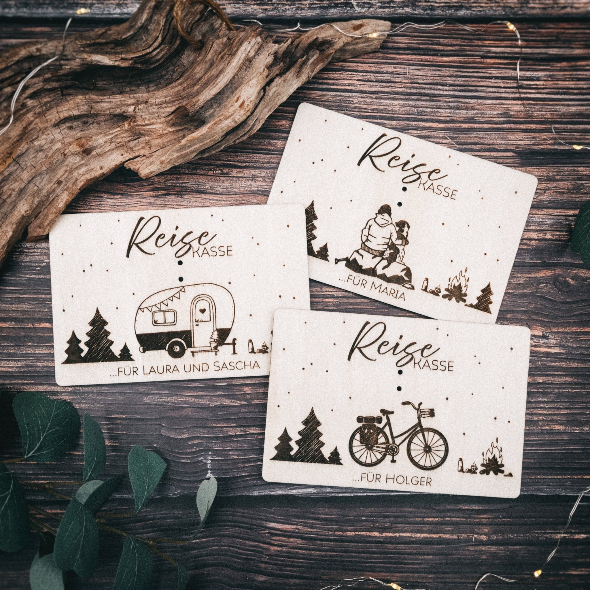 Geschenkkarte - Reisekasse Camper/Fahrrad/Hund mit Wunschname - Abenteuernah