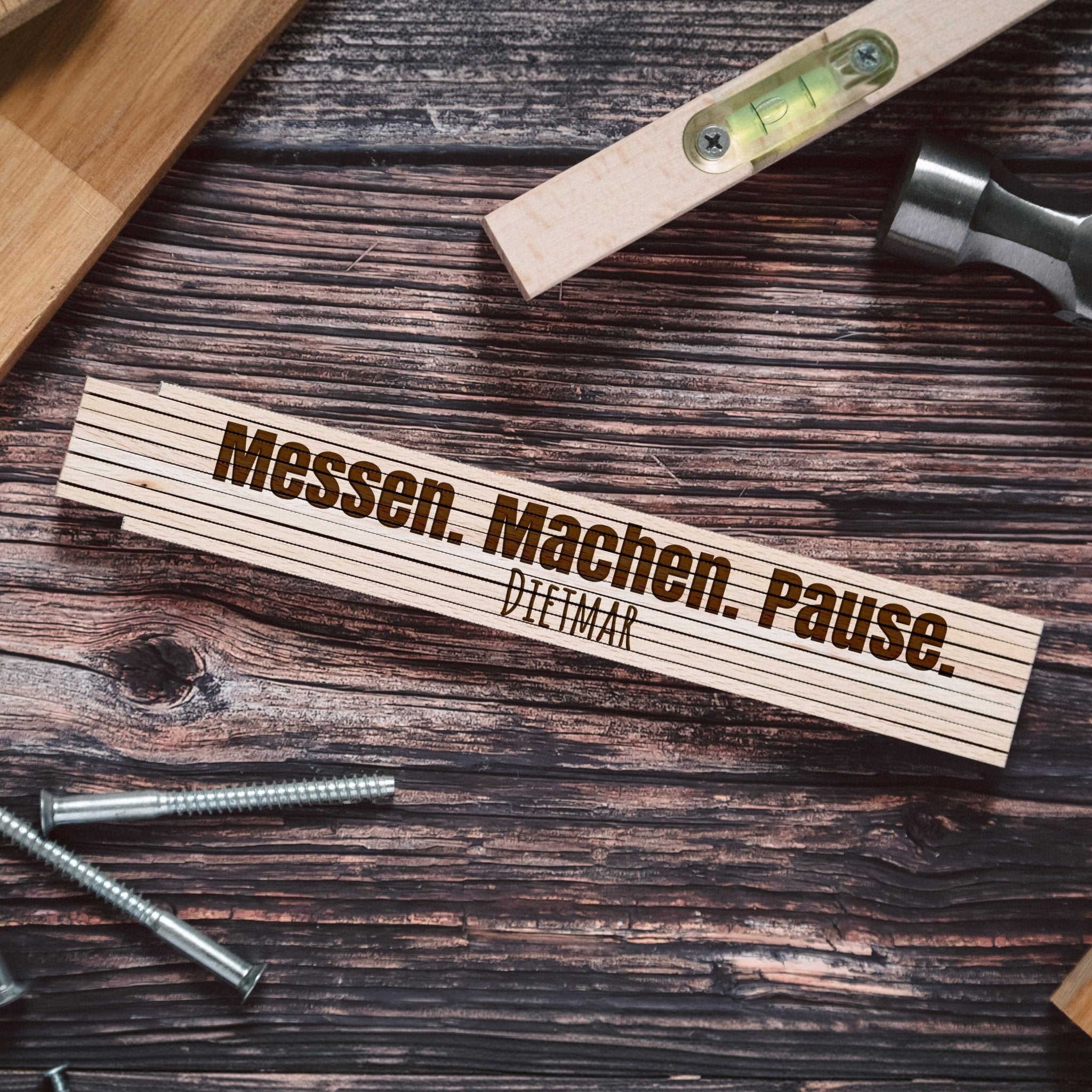 Geschenkset "Handwerker" - Wasserwaage, Zollstock, Rundes Brett - Abenteuernah