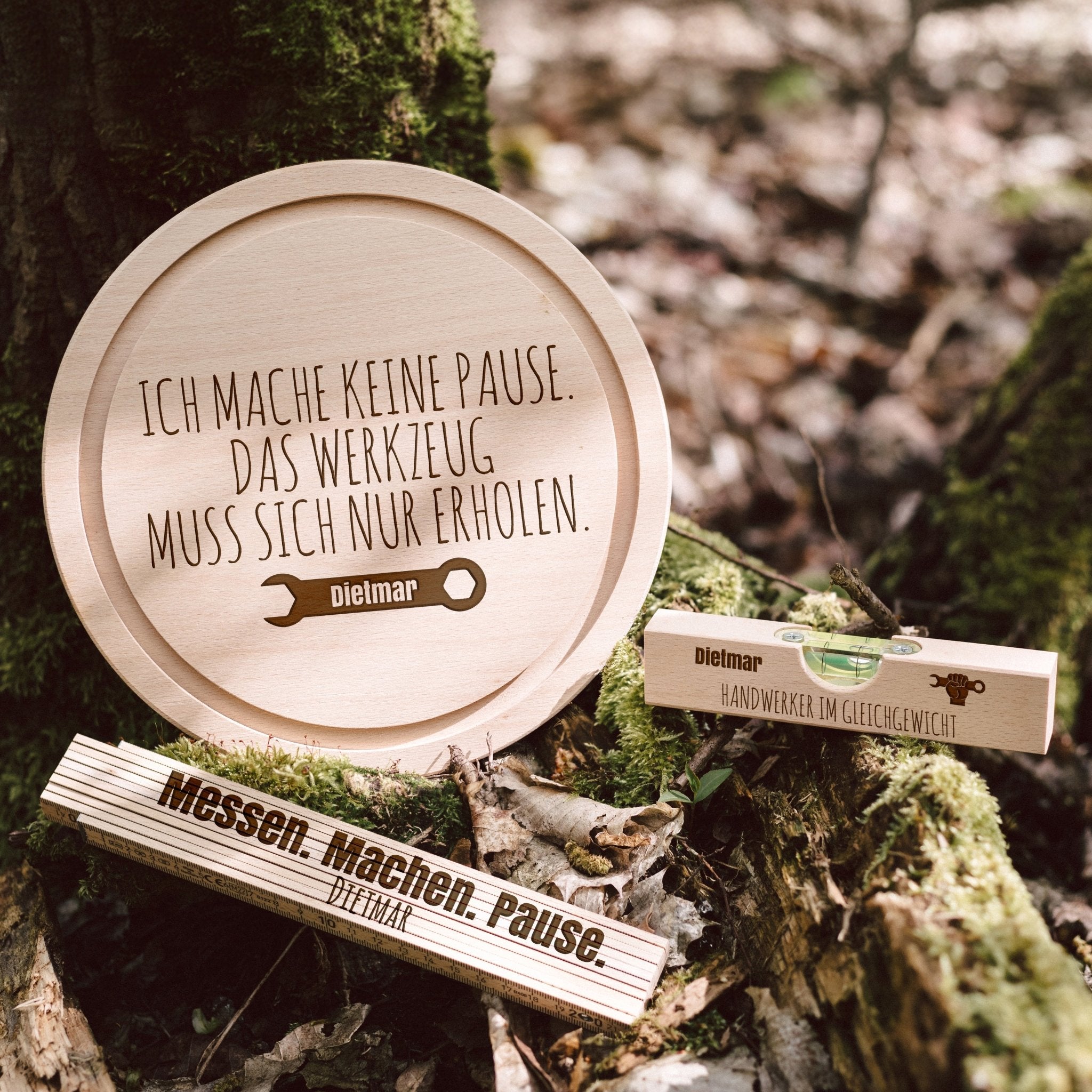 Geschenkset "Handwerker" - Wasserwaage, Zollstock, Rundes Brett - Abenteuernah