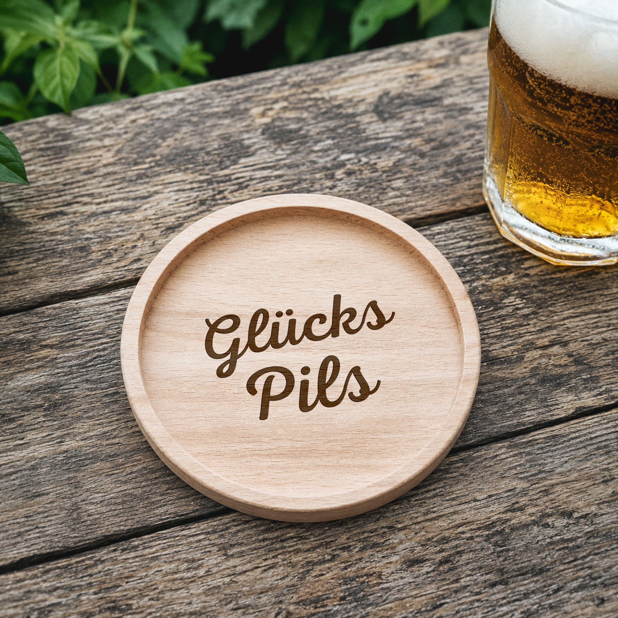 Glasuntersetzer Holz - Glückspils - Abenteuernah