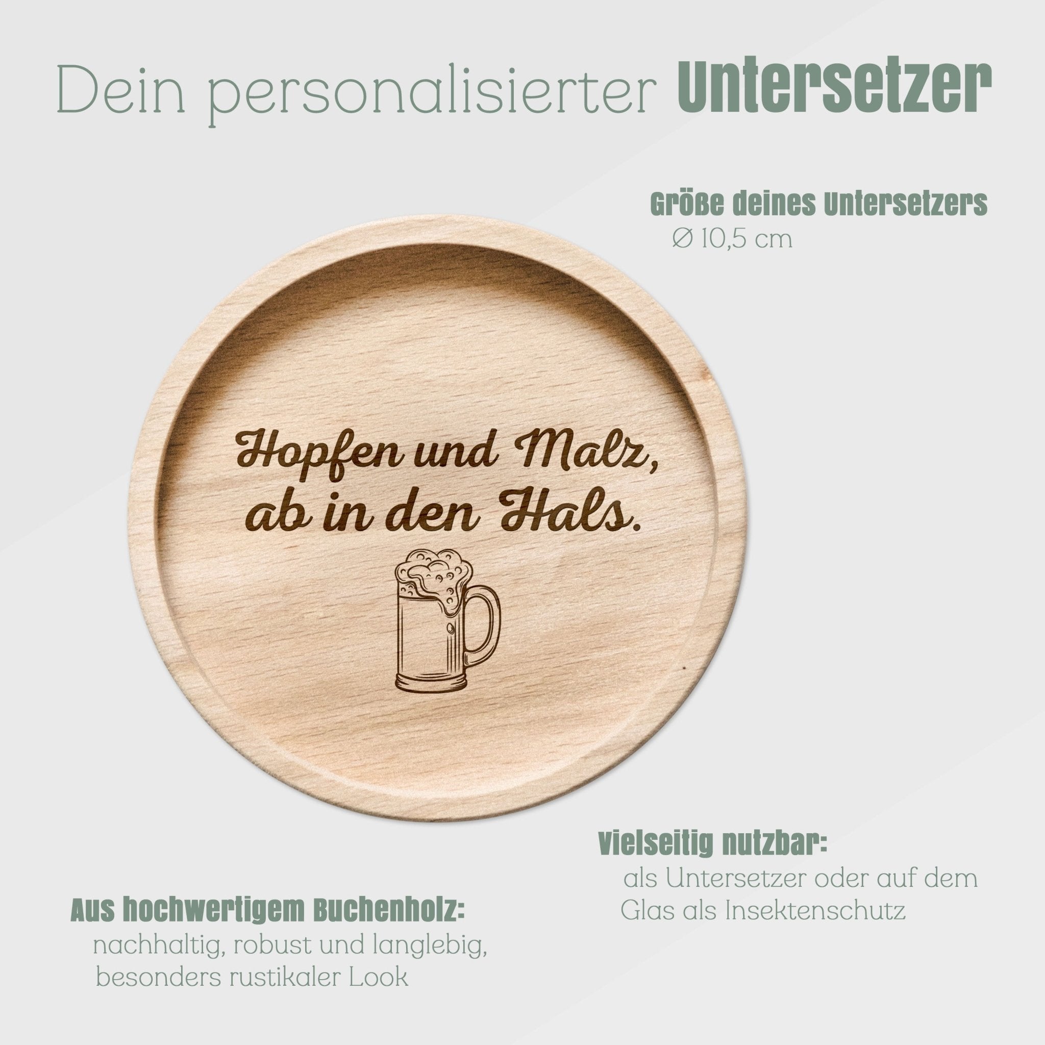 Glasuntersetzer Holz - Hopfen und Malz, ab in den Hals. - Abenteuernah