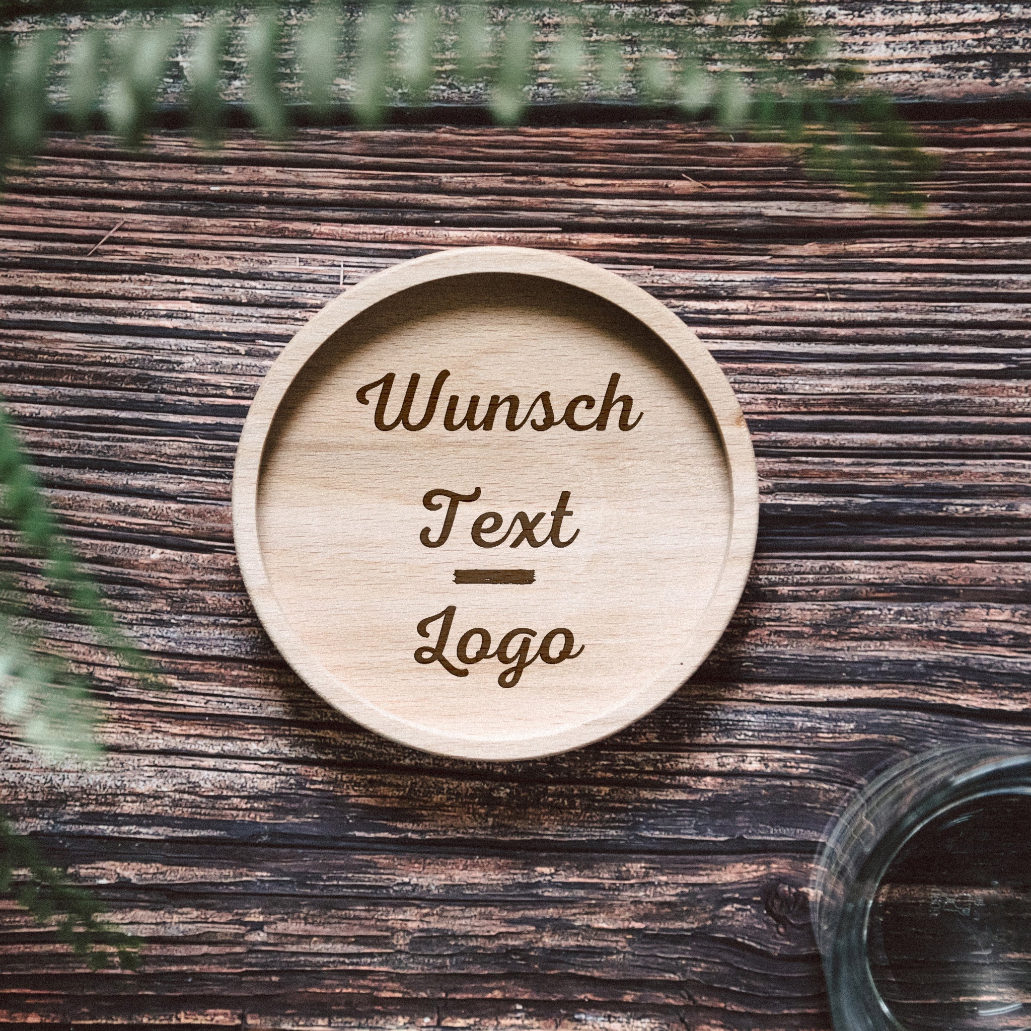 Glasuntersetzer Holz - Wunschtext / Logo - Abenteuernah