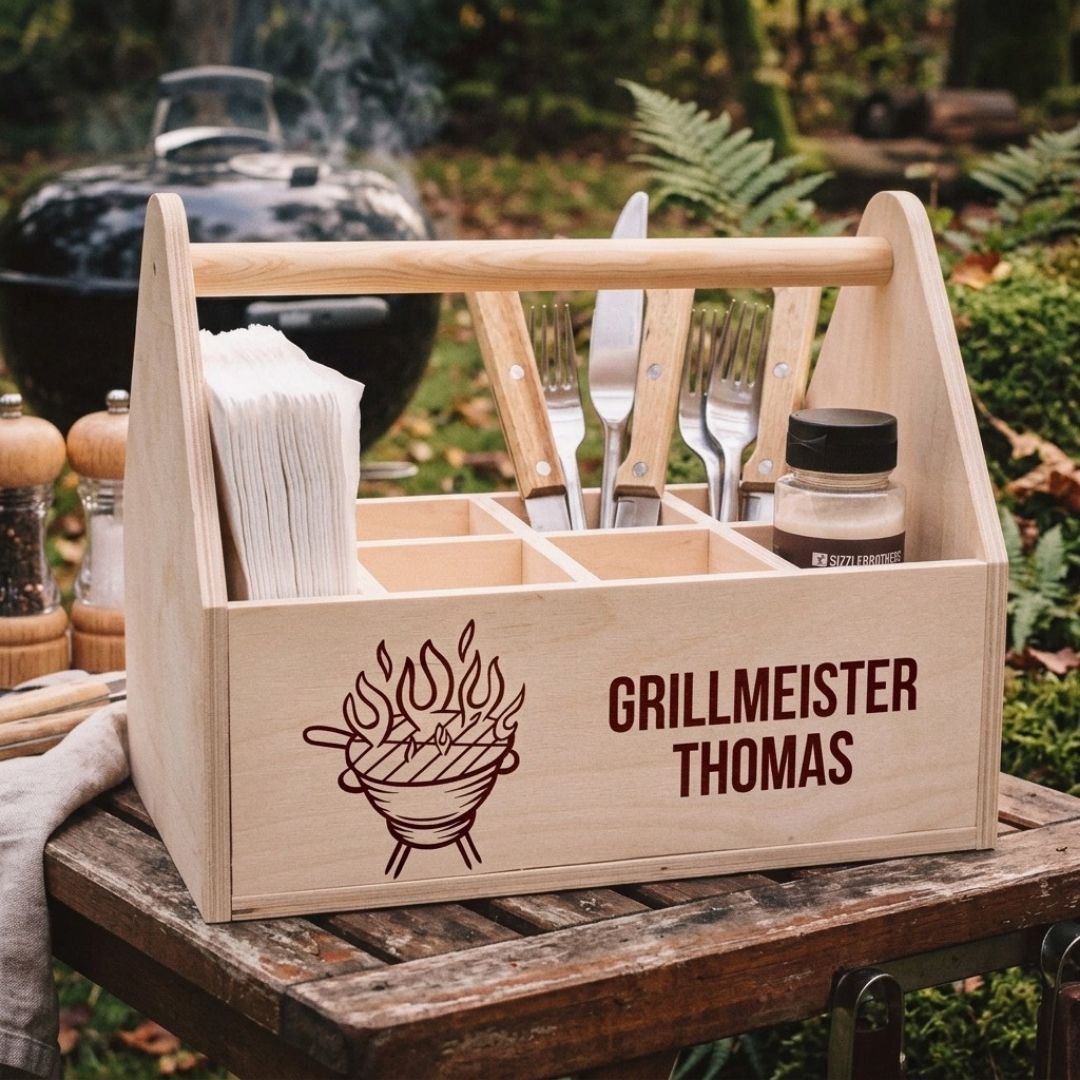 Grill - Caddy aus Holz - Grillmeister Wunschname Grill - Abenteuernah