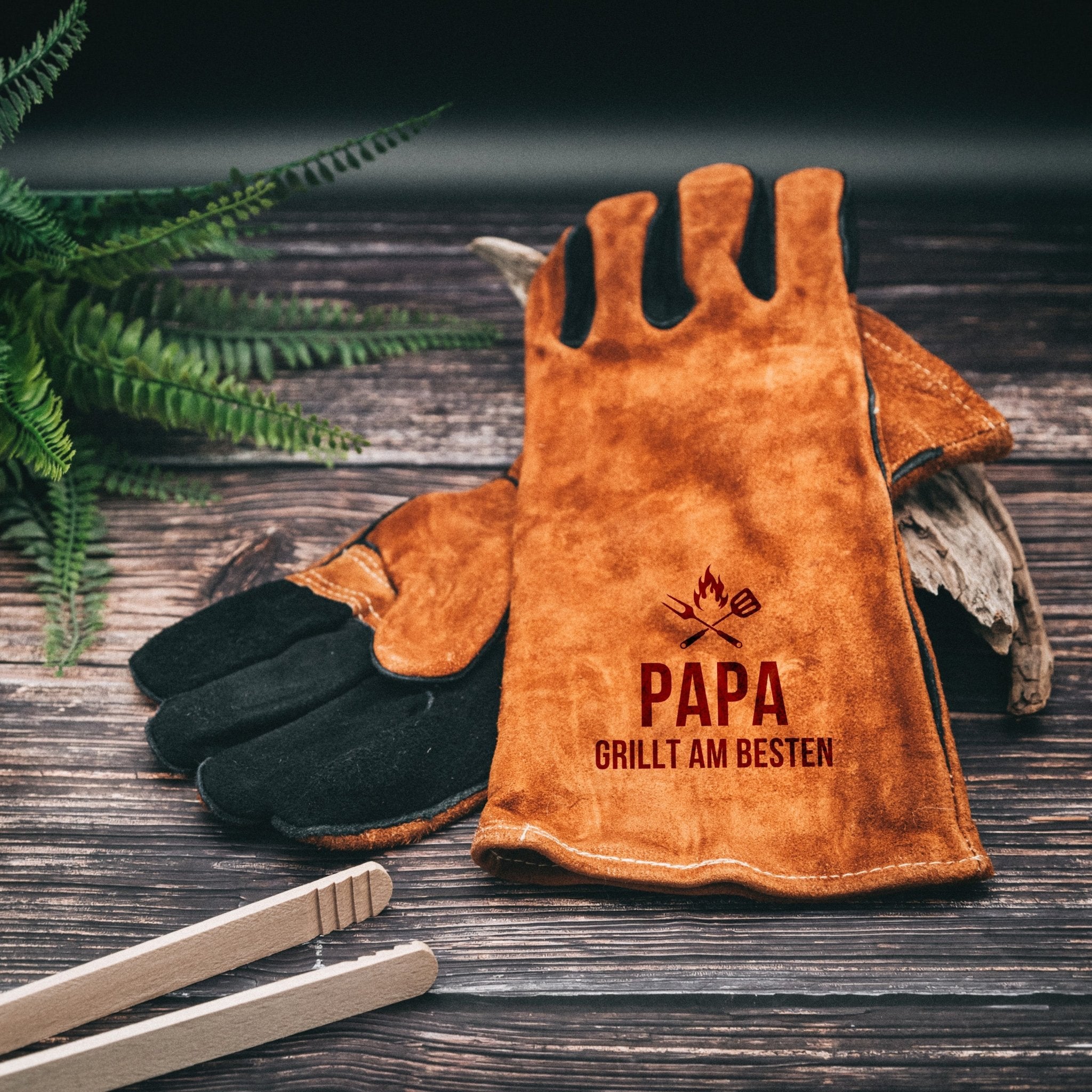 Grillhandschuh Leder - Papa grillt am Besten - Abenteuernah