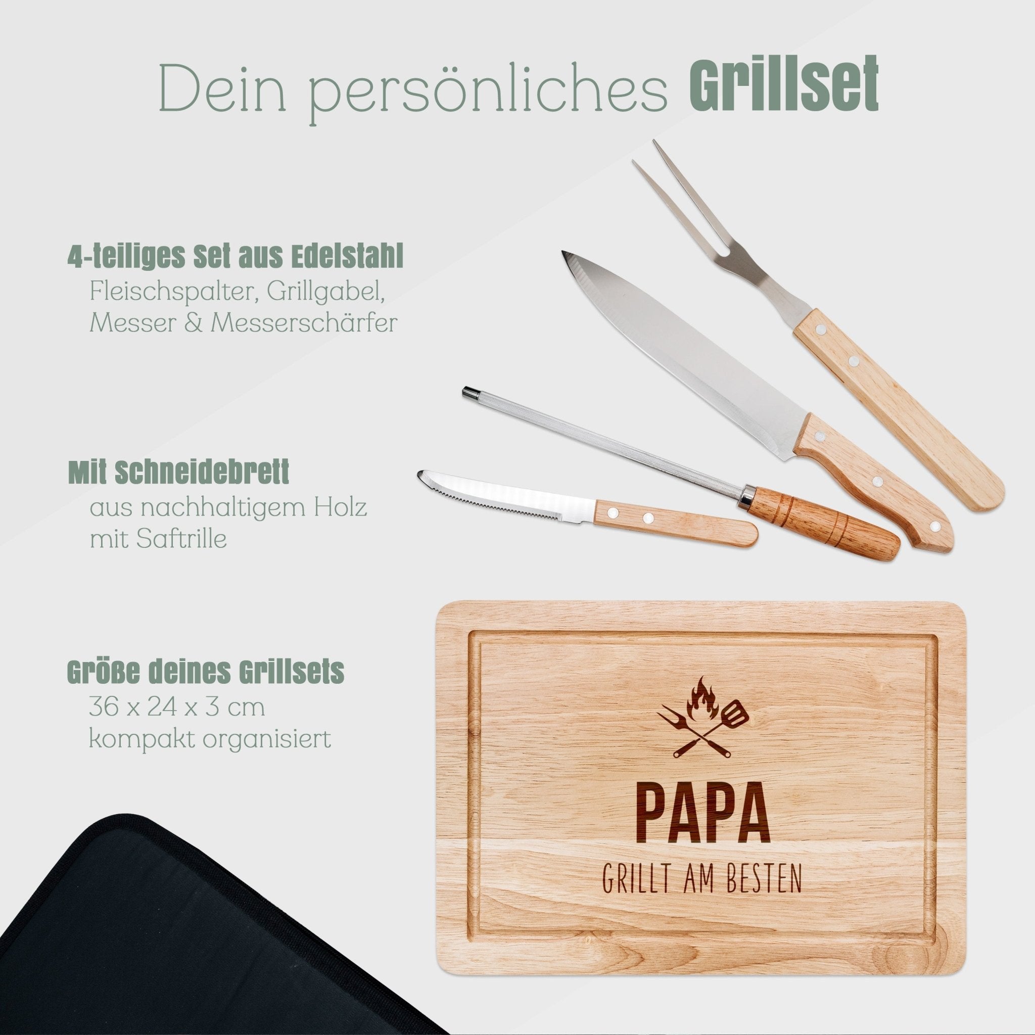Grillset Handschuhe & Tasche - Papa grillt am Besten - Abenteuernah
