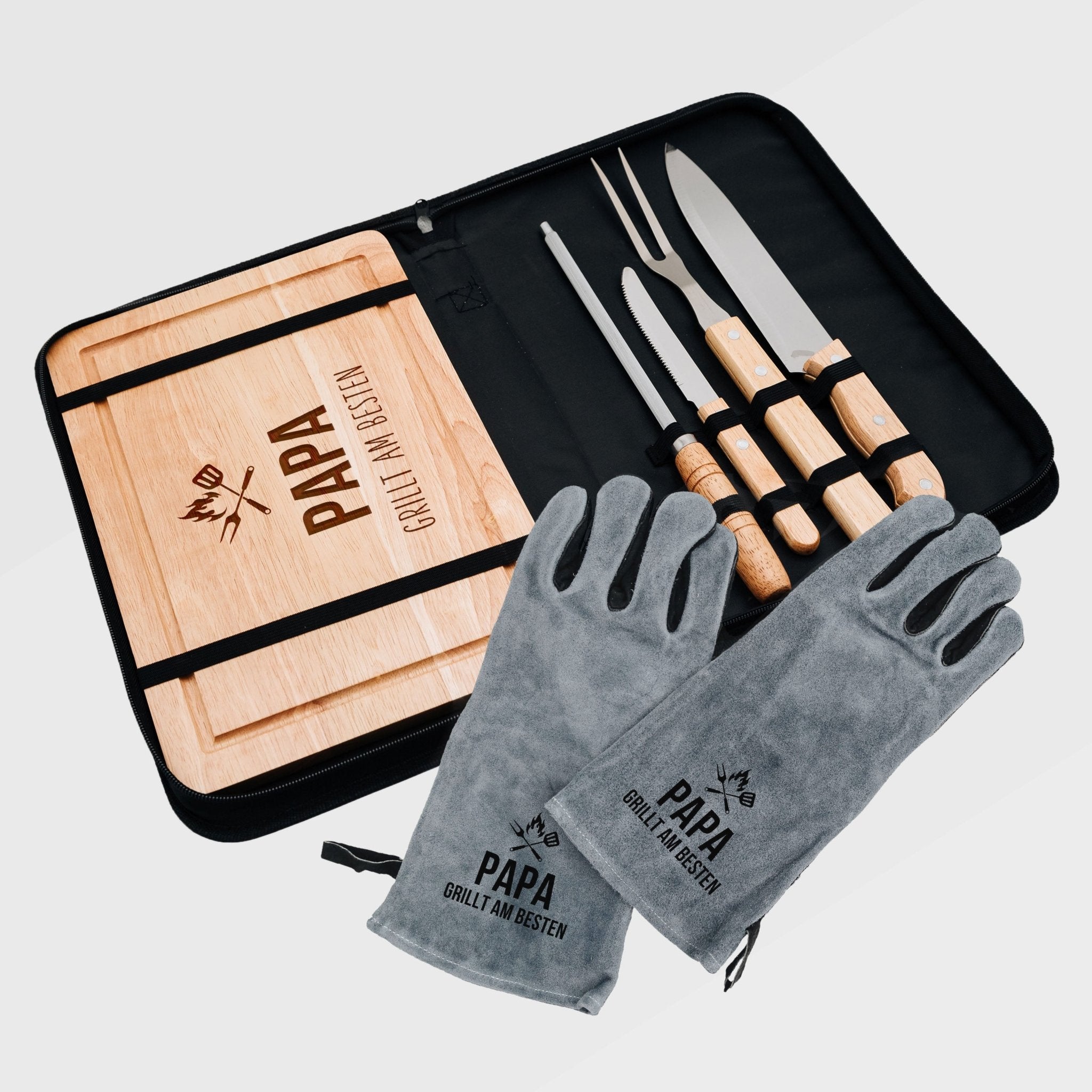 Grillset Handschuhe & Tasche - Papa grillt am Besten - Abenteuernah