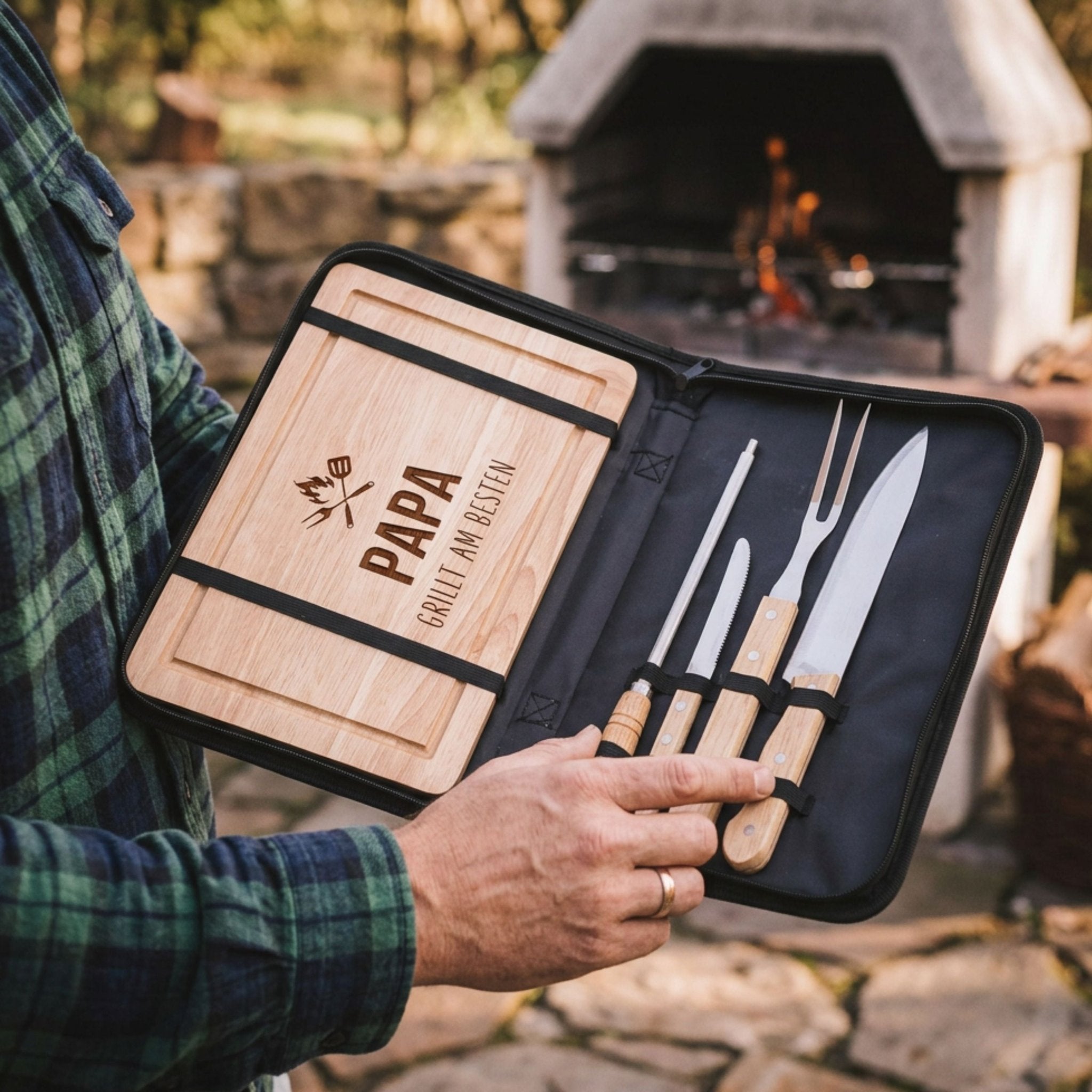 Grillset und Tasche - Papa grillt am Besten - Abenteuernah