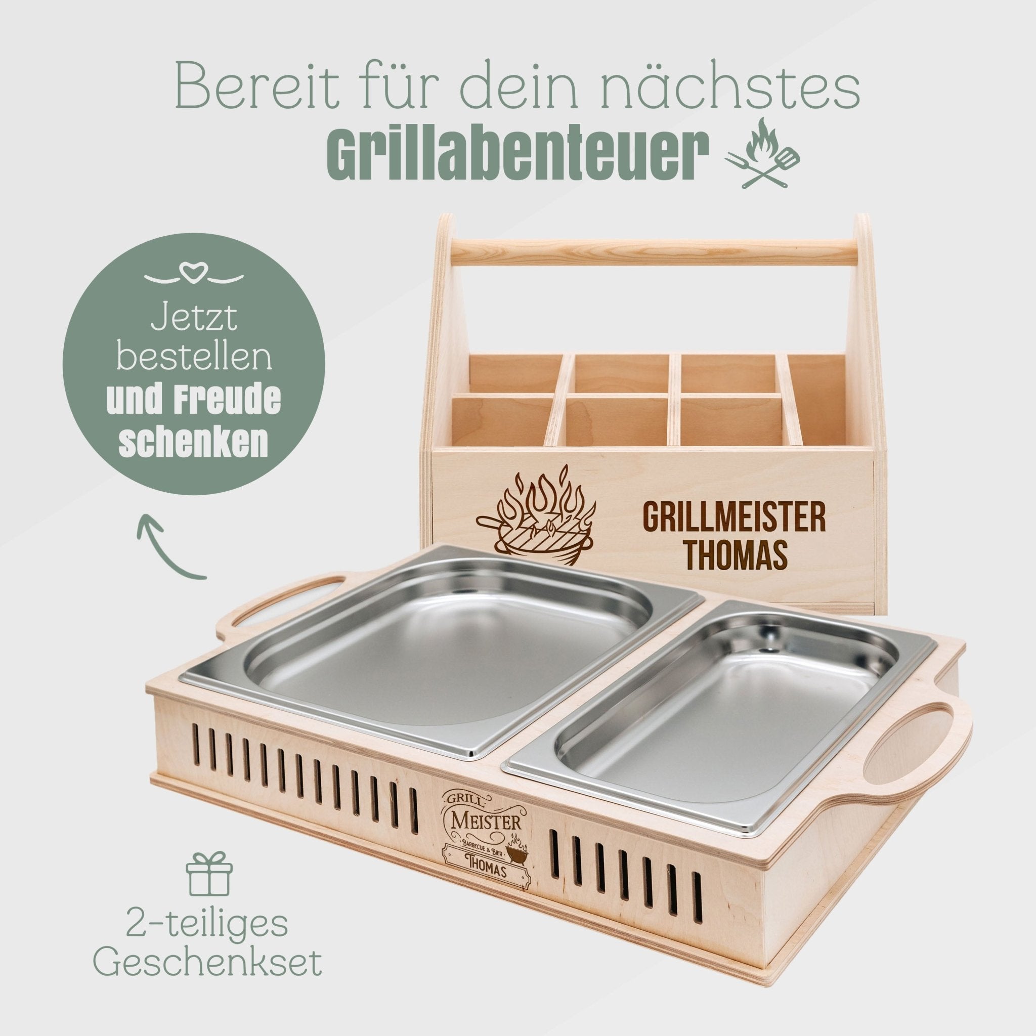 Grillset Warmhalteplatte und Grill - Caddy - Grillmeister - Abenteuernah