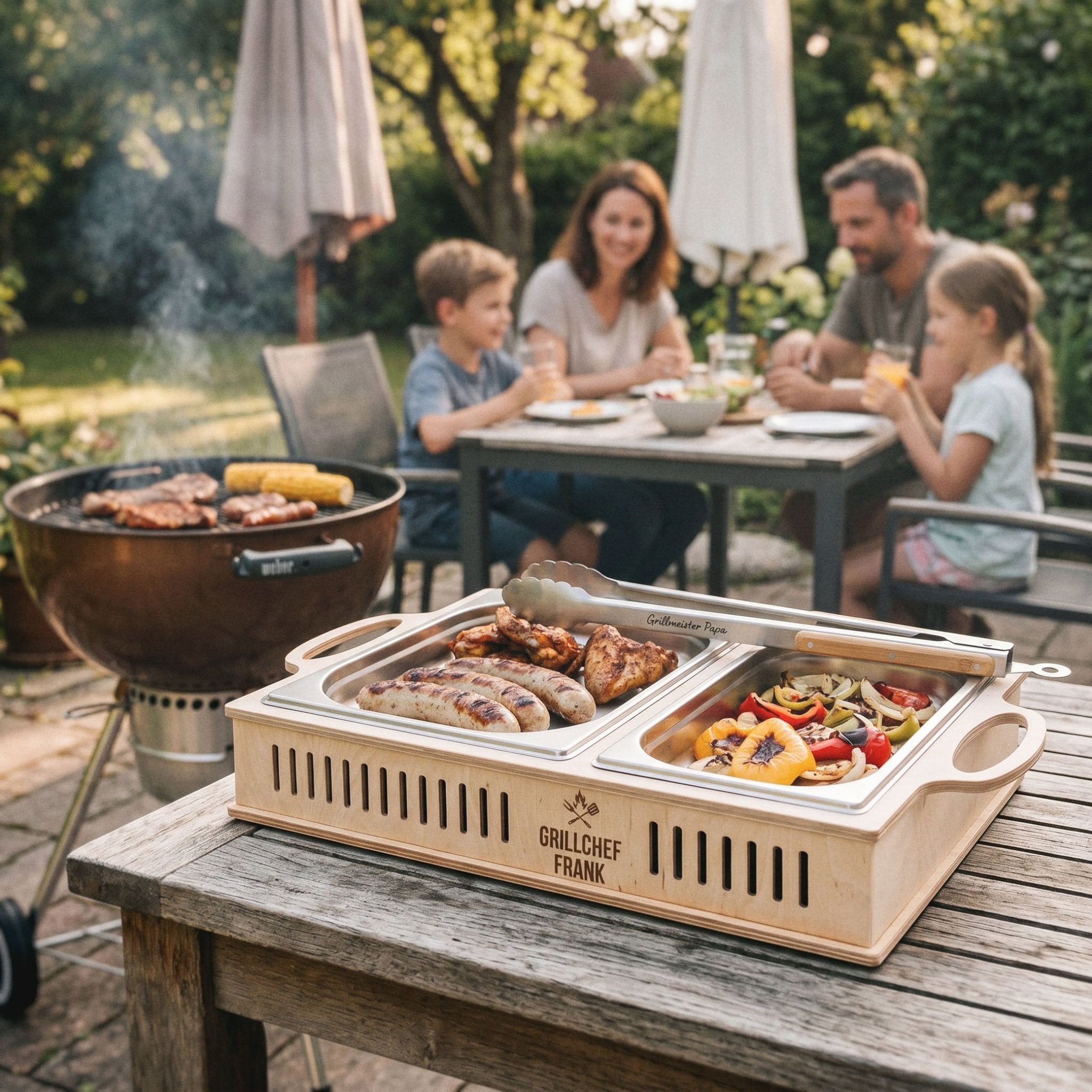 Grillset Warmhalteplatte und Grillzange - Grillchef - Abenteuernah
