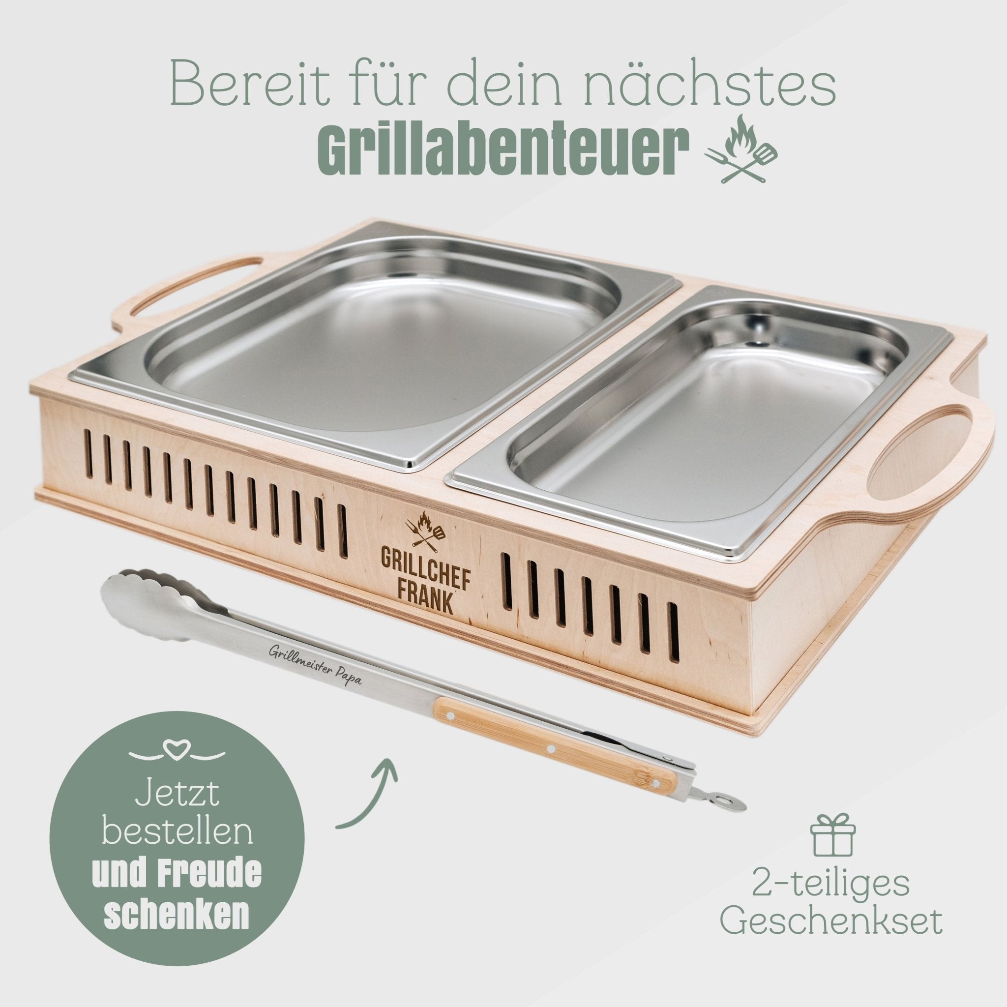Grillset Warmhalteplatte und Grillzange - Grillchef - Abenteuernah