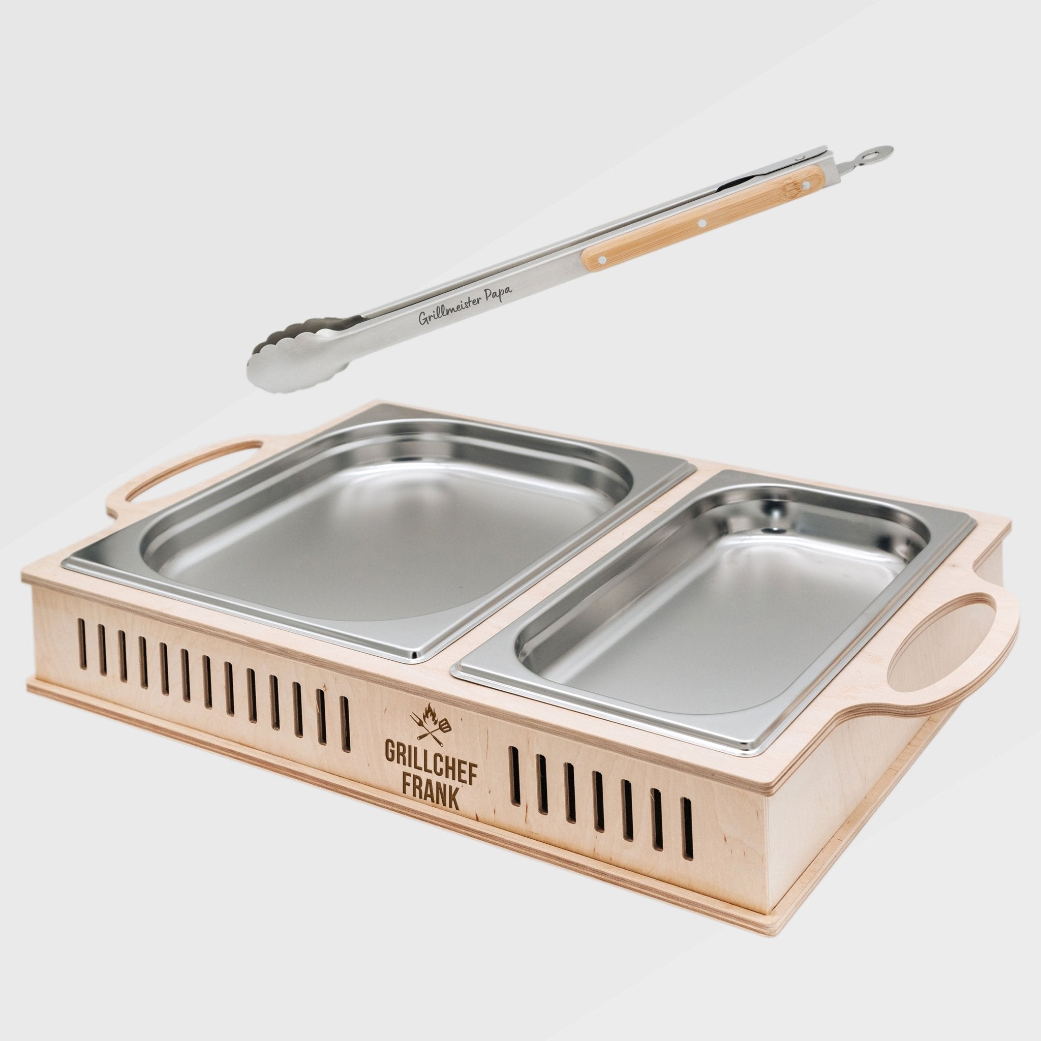 Grillset Warmhalteplatte und Grillzange - Grillchef - Abenteuernah