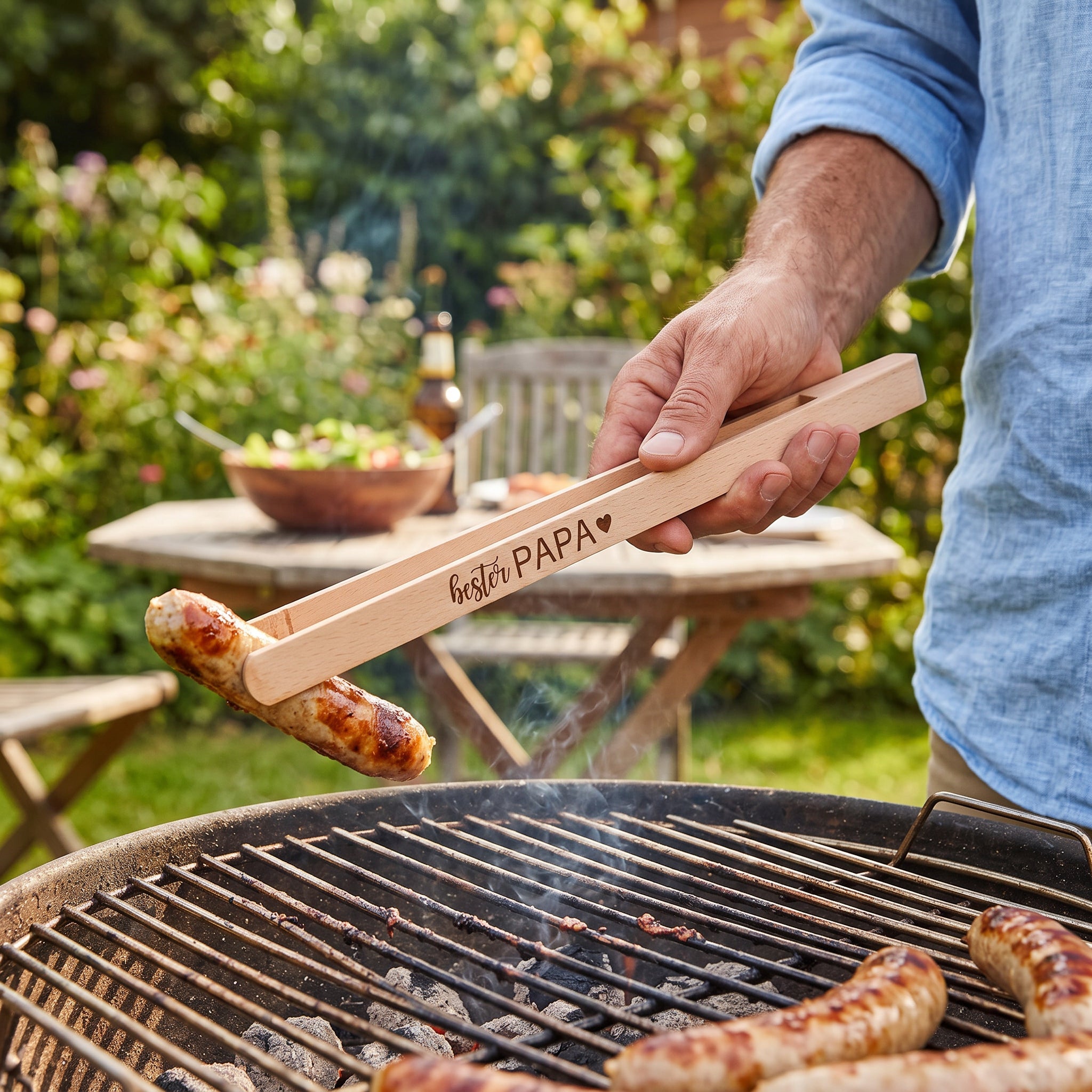 Grillzange aus Holz - bester Papa - Abenteuernah