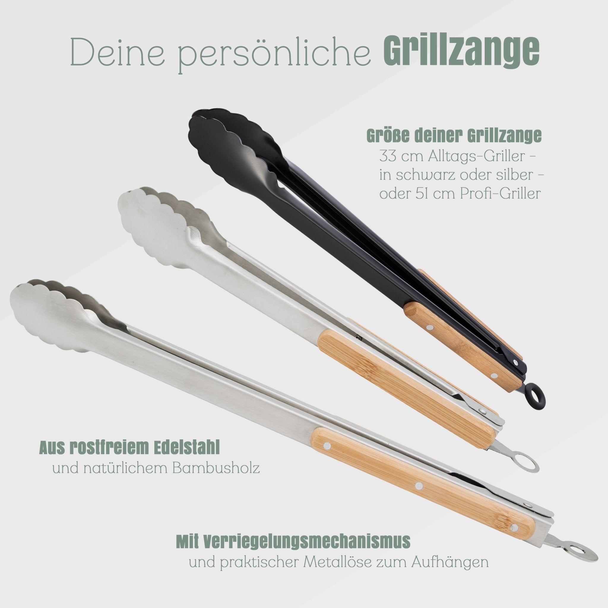 Grillzange Edelstahl mit Holzgriff - Grillchef - Abenteuernah