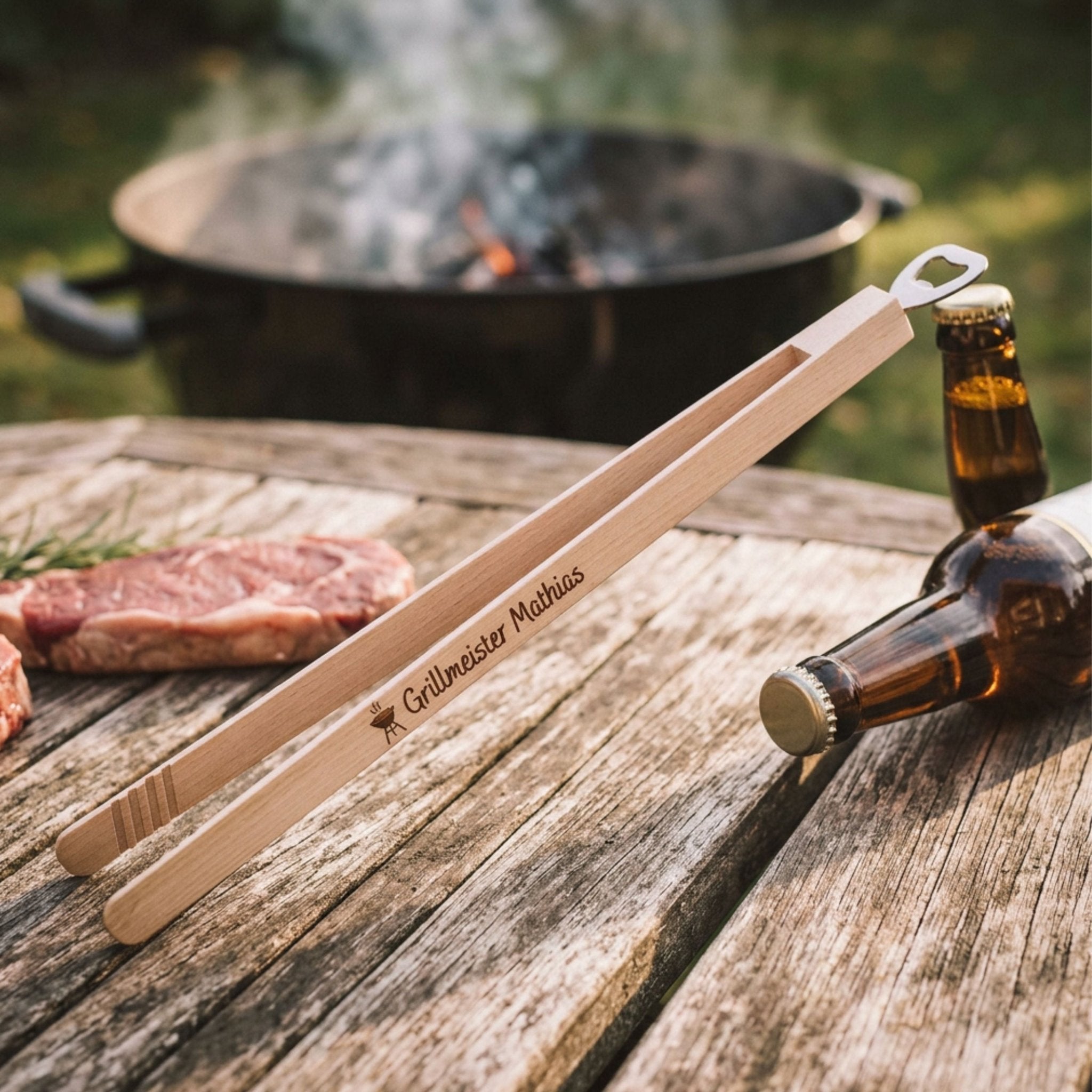 Grillzange mit Flaschenöffner - Grillmeister - Abenteuernah