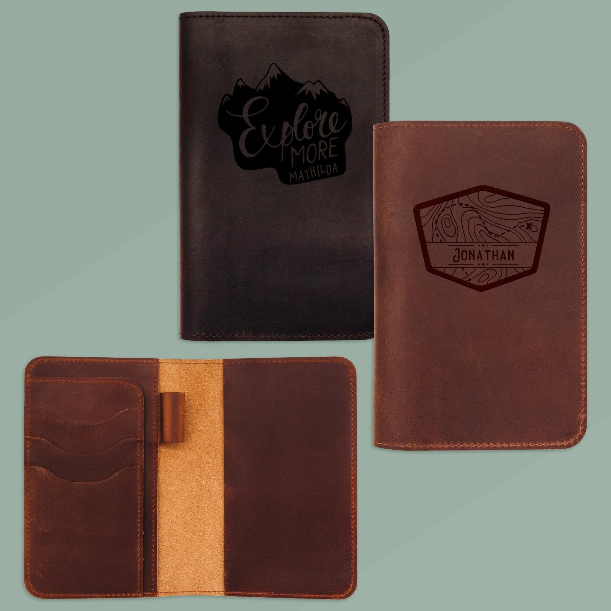 Journal aus echtem Leder - Reisemotive + Wunschname - Abenteuernah