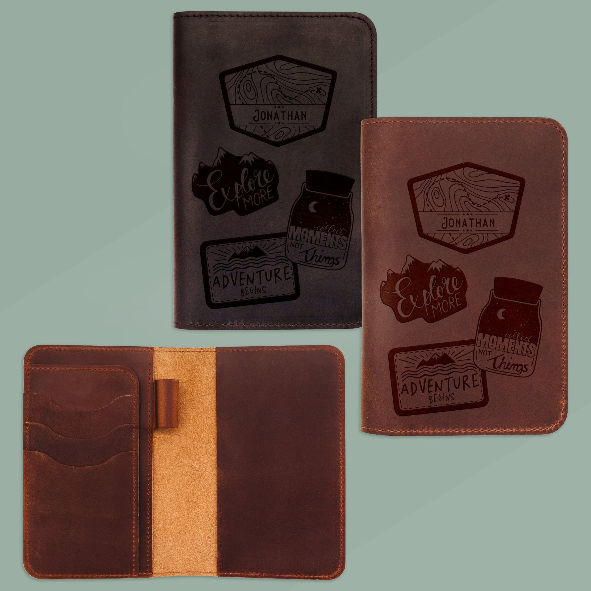 Journal aus echtem Leder - Vintage Travel Wunschname - Abenteuernah