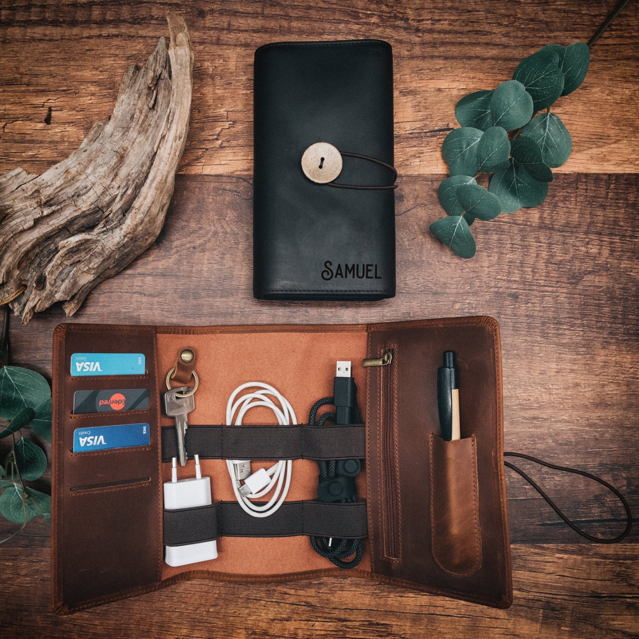 Kabelorganizer aus echtem Leder - Wunschname - Abenteuernah