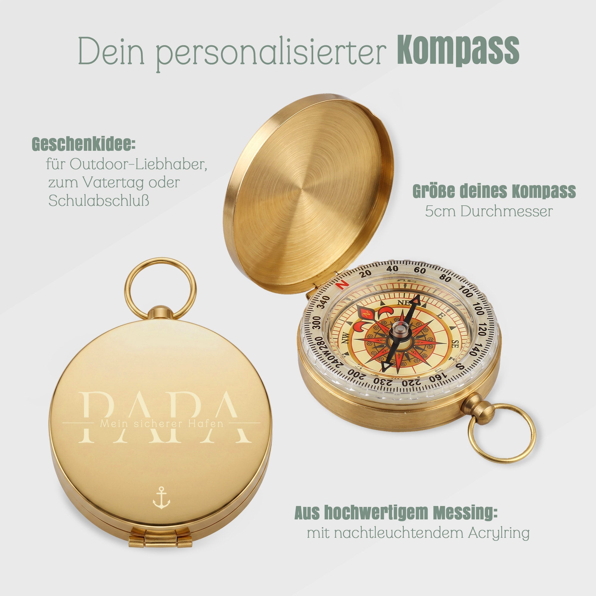 Kompass personalisiert Messing - Papa - Abenteuernah